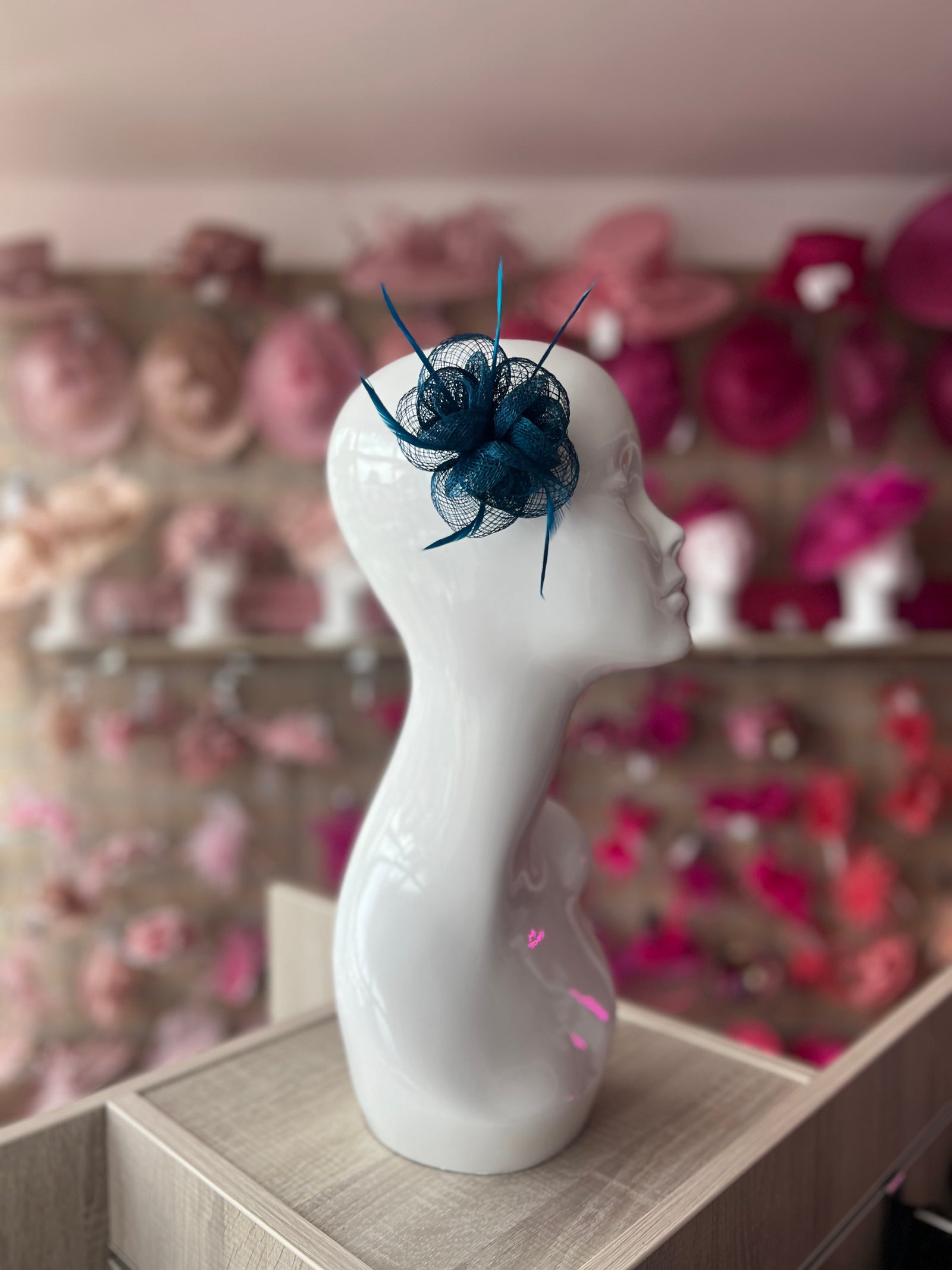 Small Sinamay Flower Teal Fascinator Hair Clip-Fascinators Direct