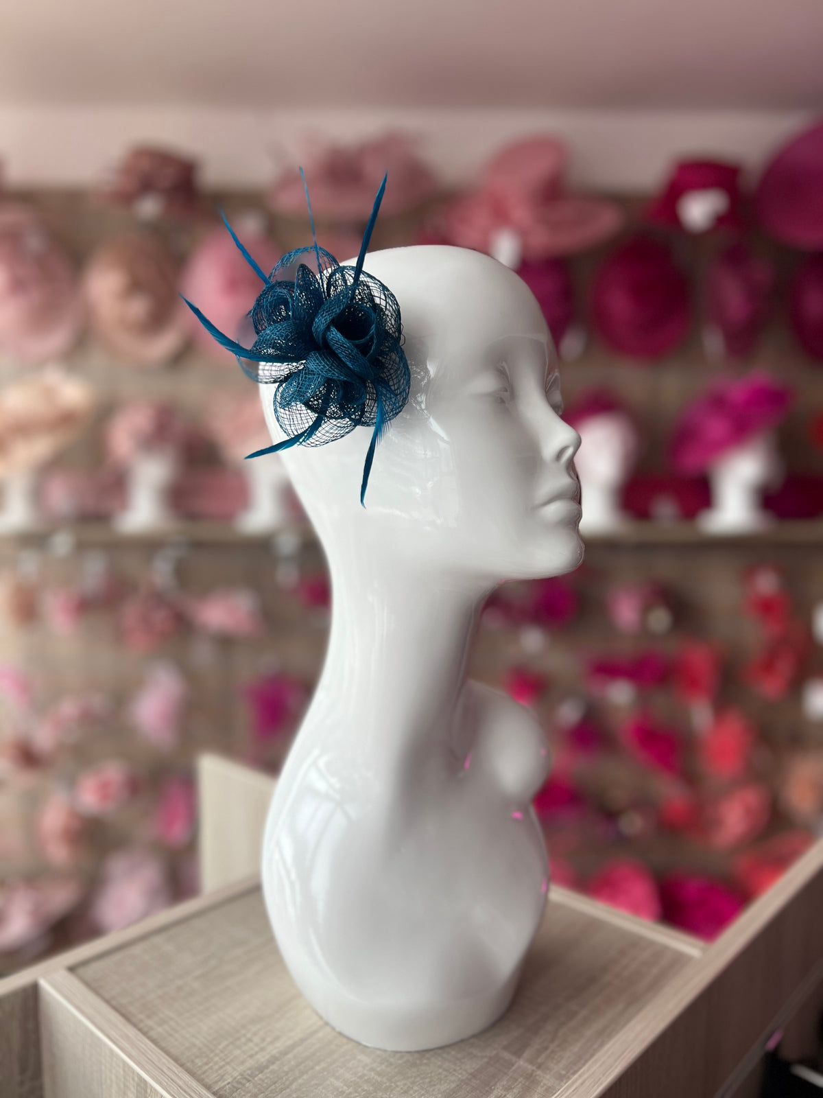 Small Sinamay Flower Teal Fascinator Hair Clip-Fascinators Direct