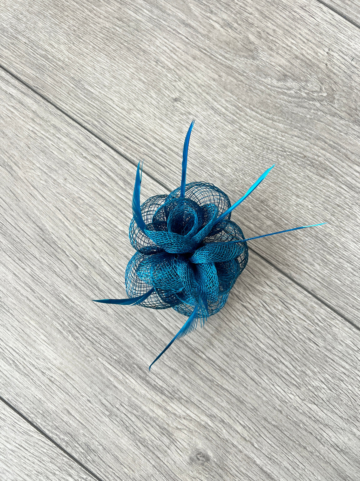 Small Sinamay Flower Teal Fascinator Hair Clip-Fascinators Direct