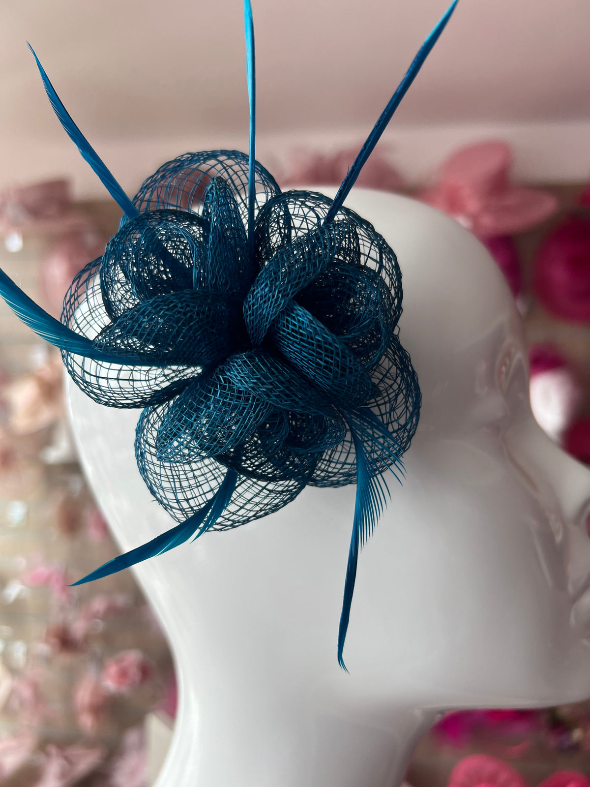 Small Sinamay Flower Teal Fascinator Hair Clip-Fascinators Direct