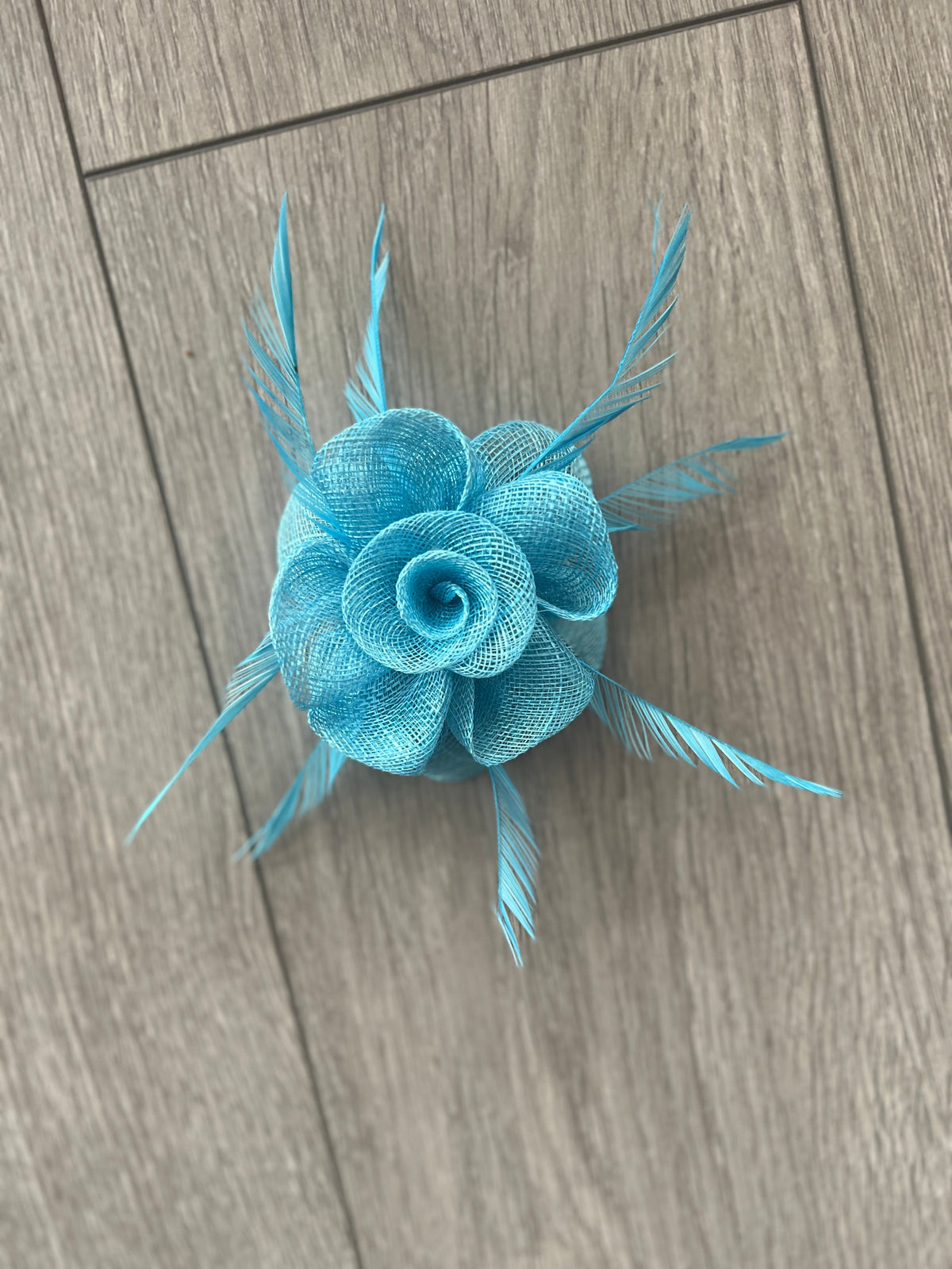 Small Sky Blue Flower Fascinator Hair Clip with Feathers-Fascinators Direct
