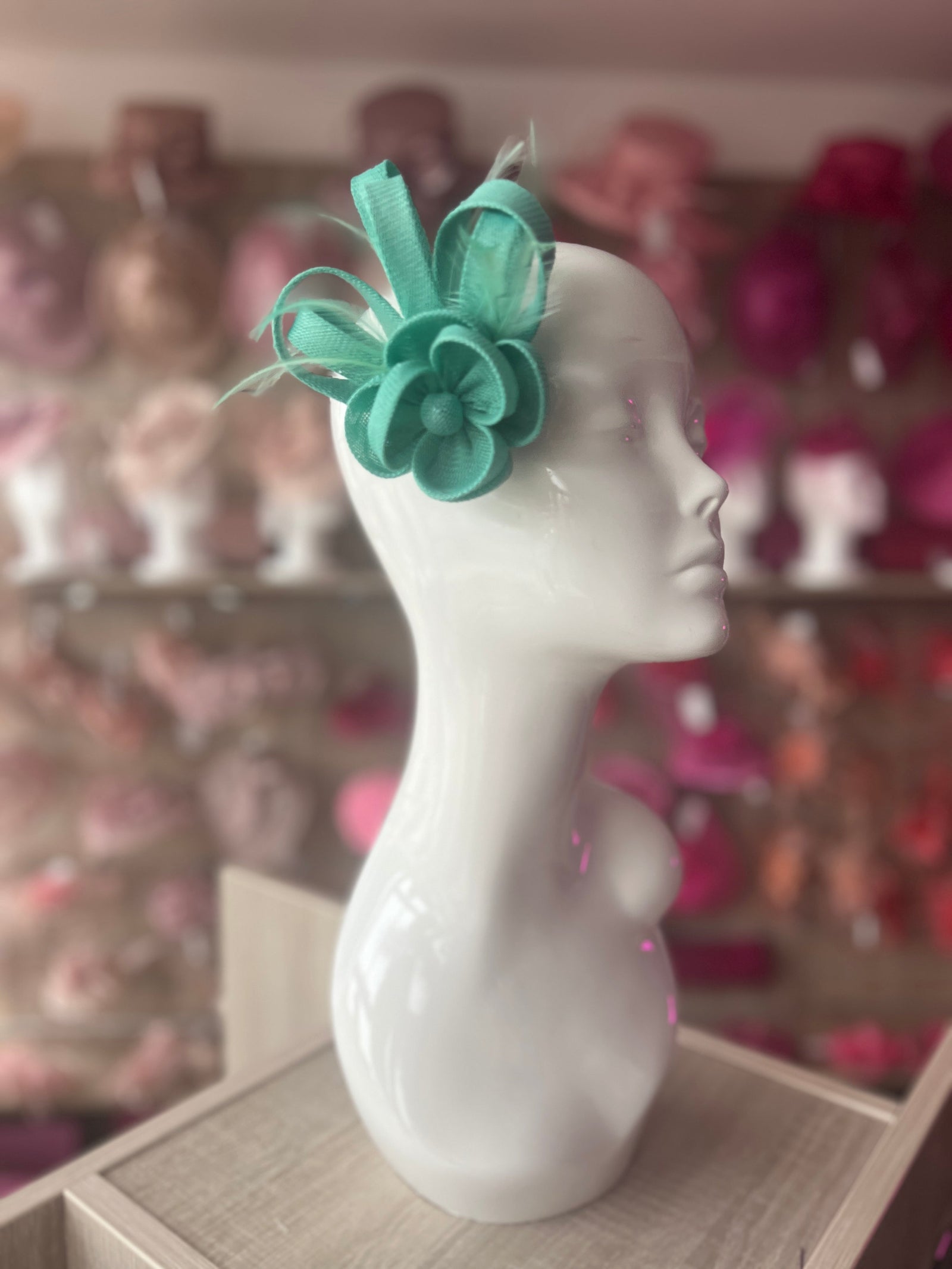 Small Spearmint Flower Fascinator Clip with Feathers-Fascinators Direct