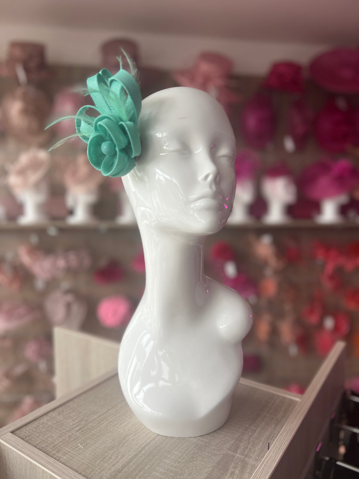 Small Spearmint Flower Fascinator Clip with Feathers-Fascinators Direct