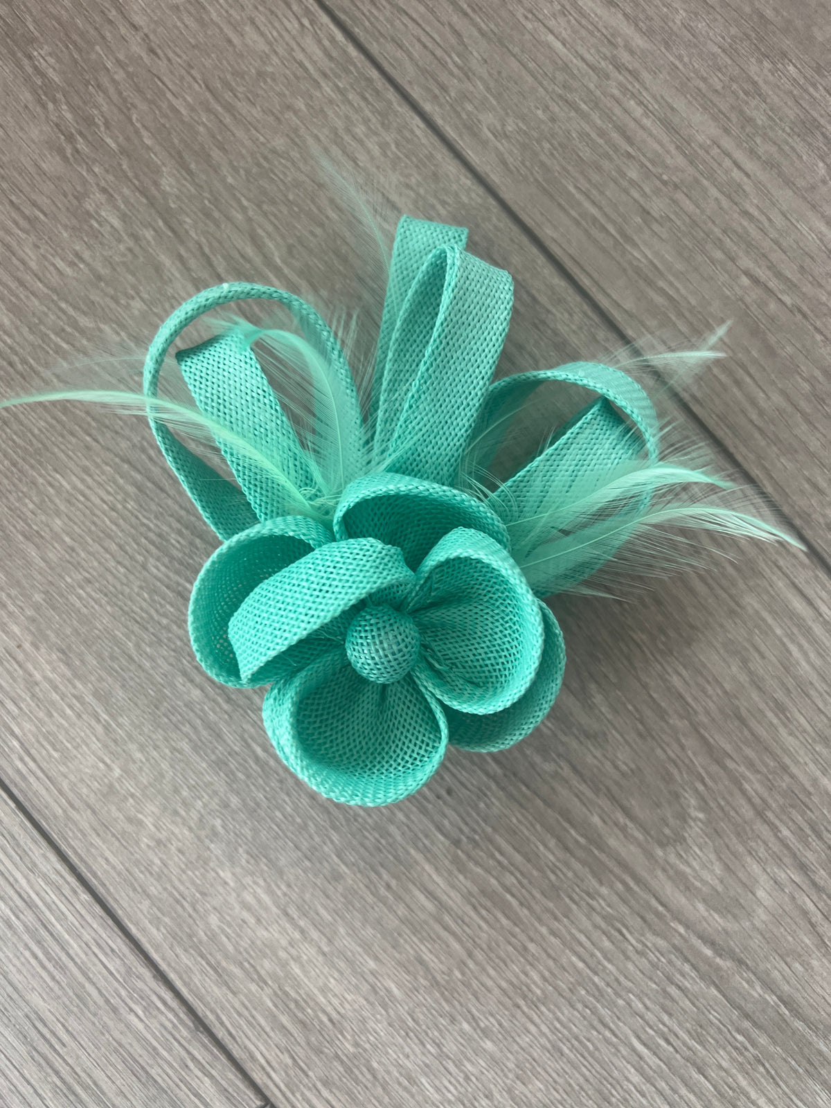 Small Spearmint Flower Fascinator Clip with Feathers-Fascinators Direct