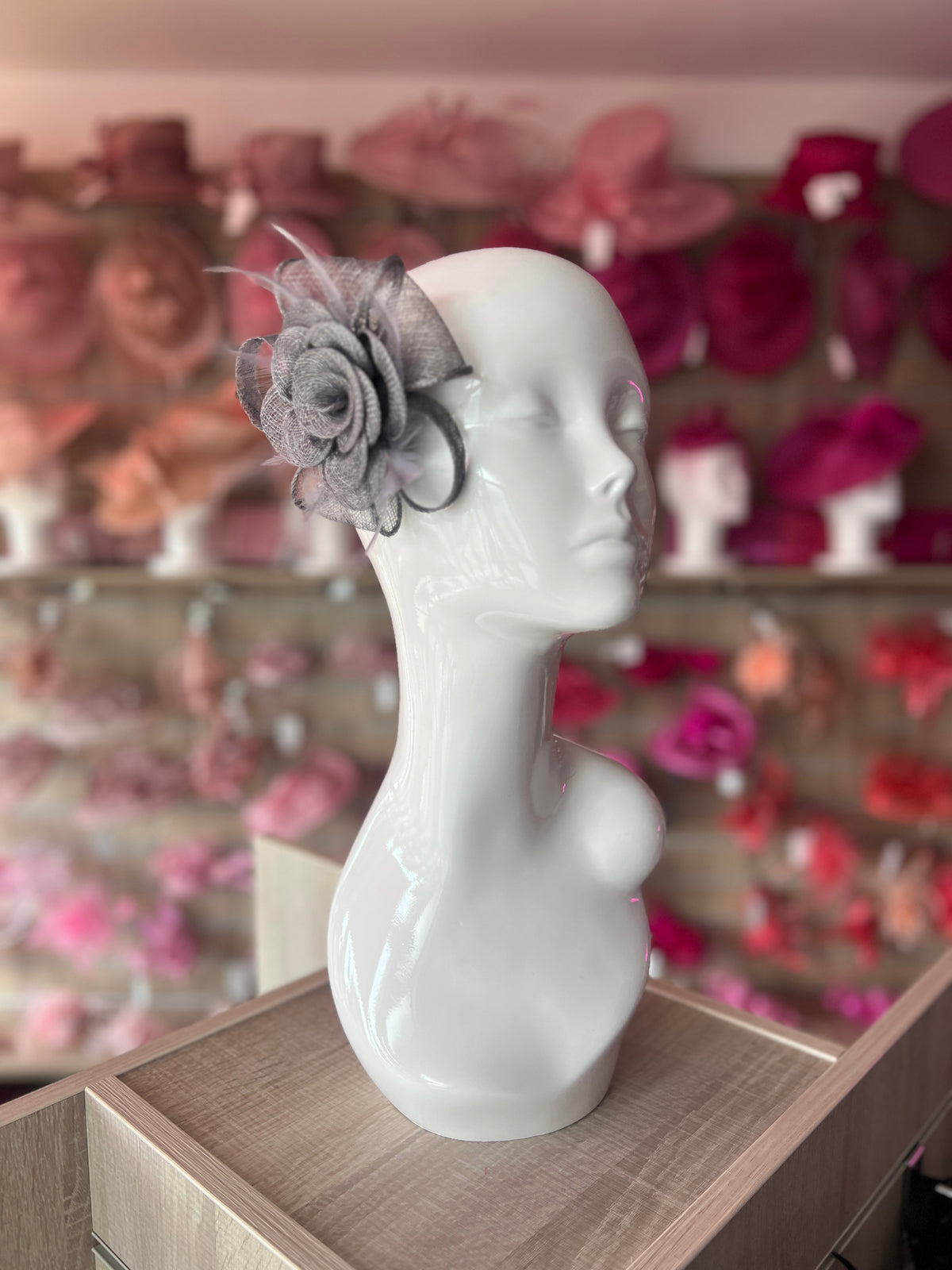 Small Steel Grey Fascinator Clip with Bow &amp; Flower-Fascinators Direct
