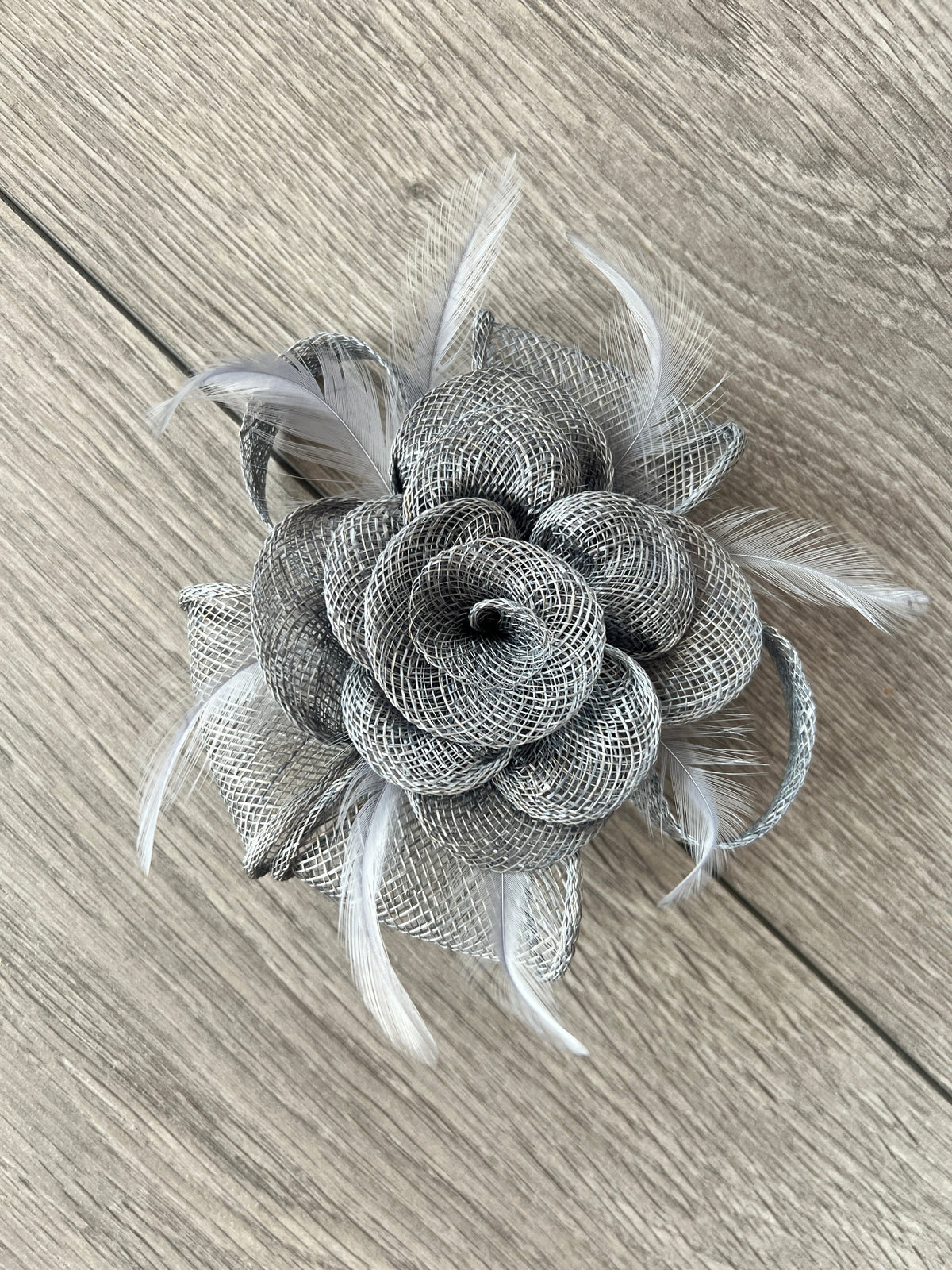 Small Steel Grey Fascinator Clip with Bow &amp; Flower-Fascinators Direct