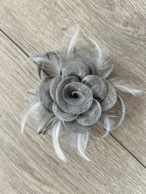 Small Steel Grey Fascinator Clip with Bow Flower