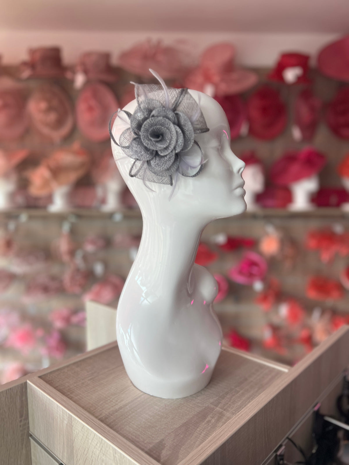 Small Steel Grey Fascinator Clip with Bow &amp; Flower-Fascinators Direct