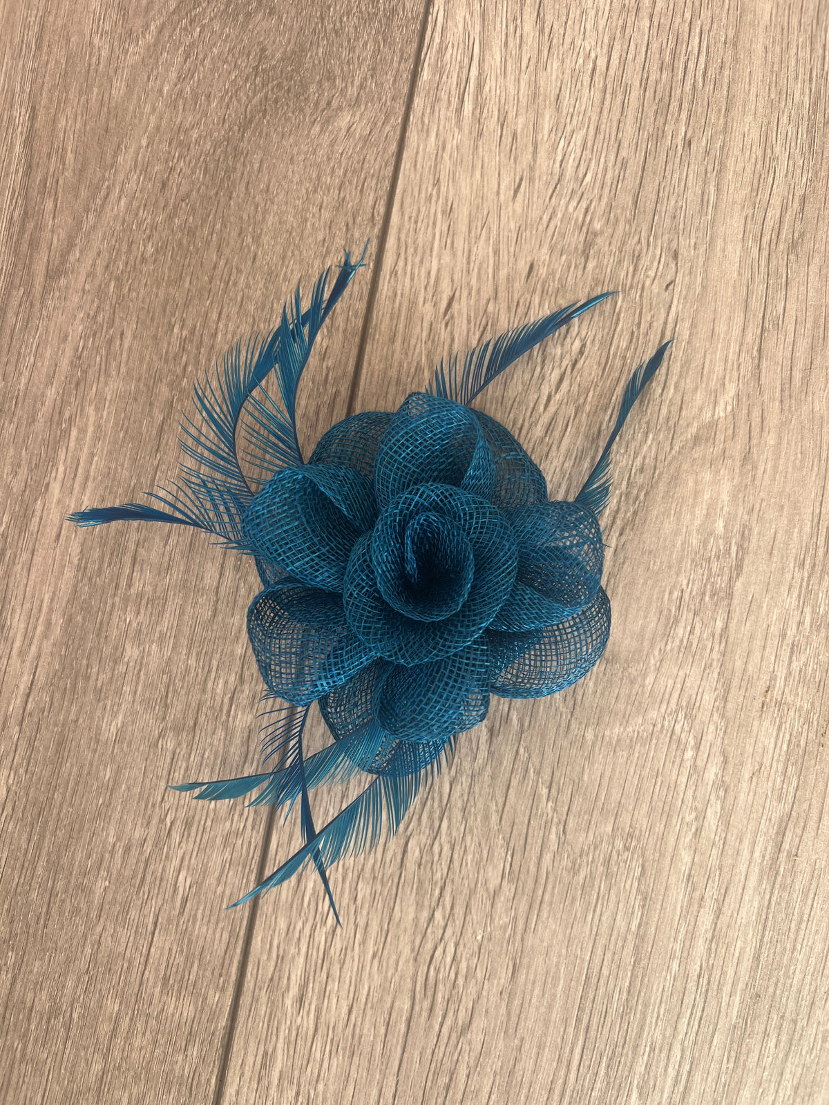 Small Teal Blue Flower Fascinator Hair Clip with Feathers-Fascinators Direct