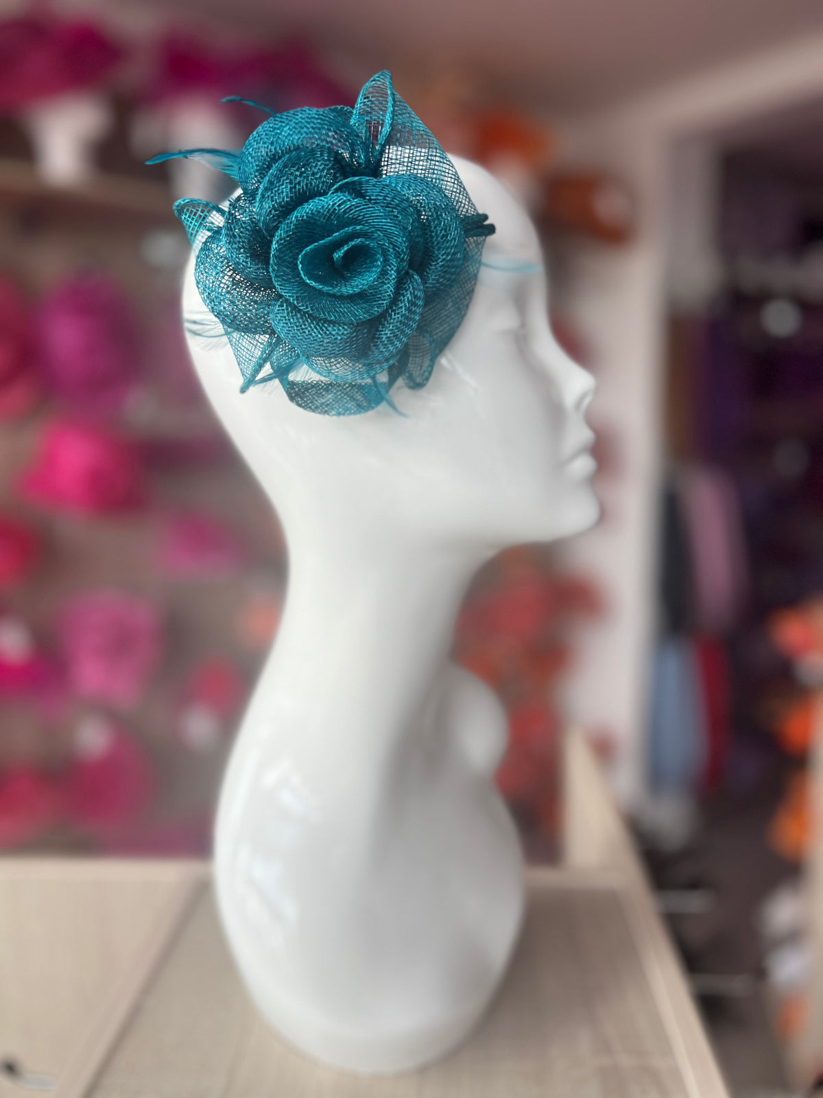Small Teal Fascinator Clip with Bow &amp; Flower-Fascinators Direct