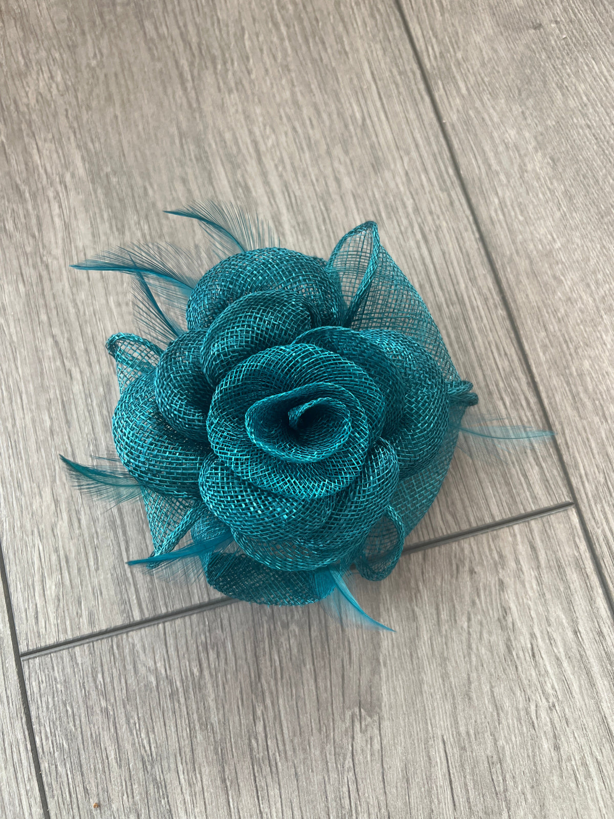 Small Teal Fascinator Clip with Bow &amp; Flower-Fascinators Direct