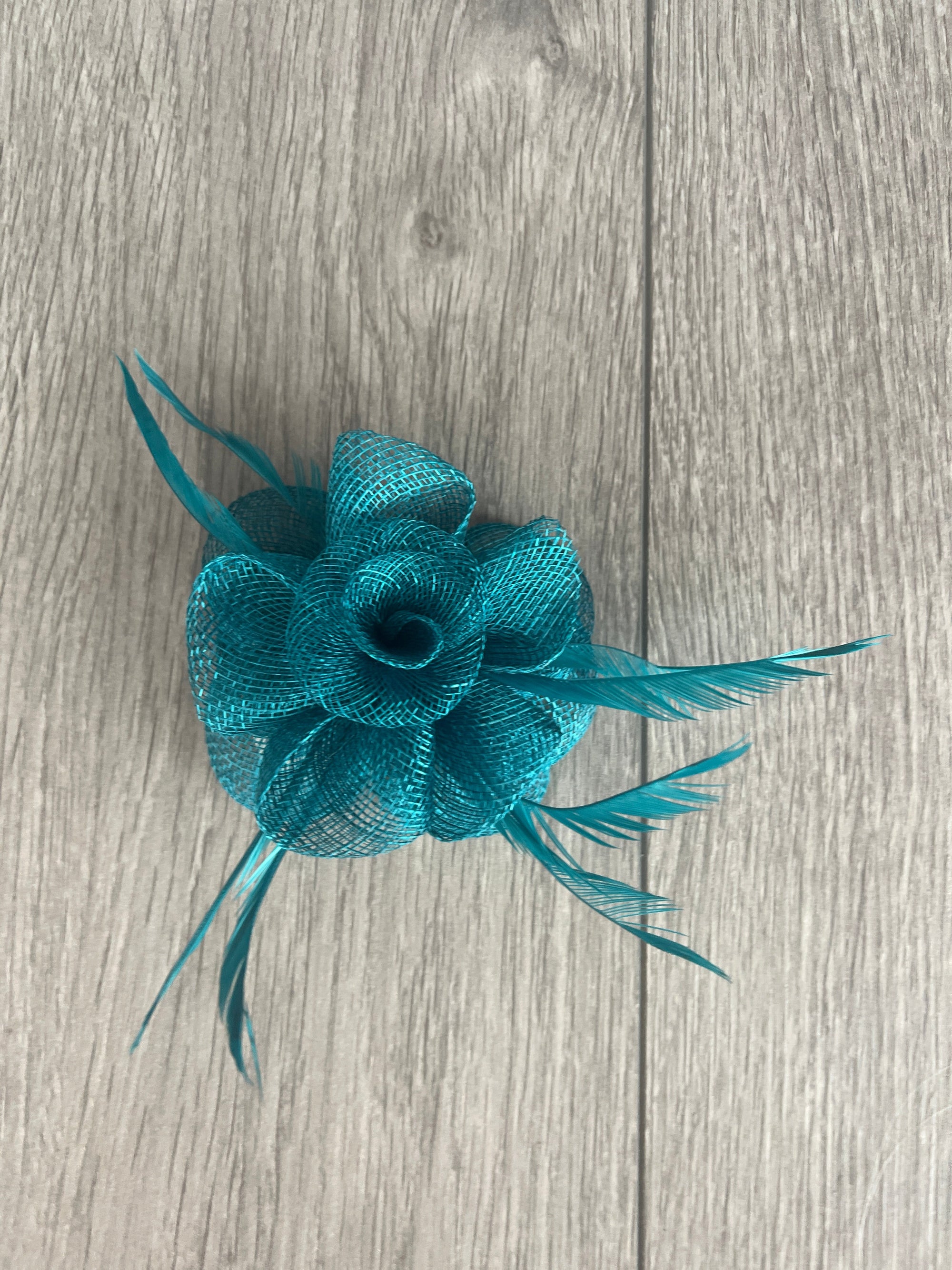 Small Teal Flower Fascinator Hair Clip with Feathers-Fascinators Direct