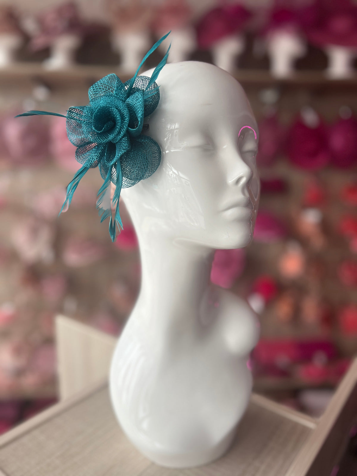 Small Teal Flower Fascinator Hair Clip with Feathers-Fascinators Direct