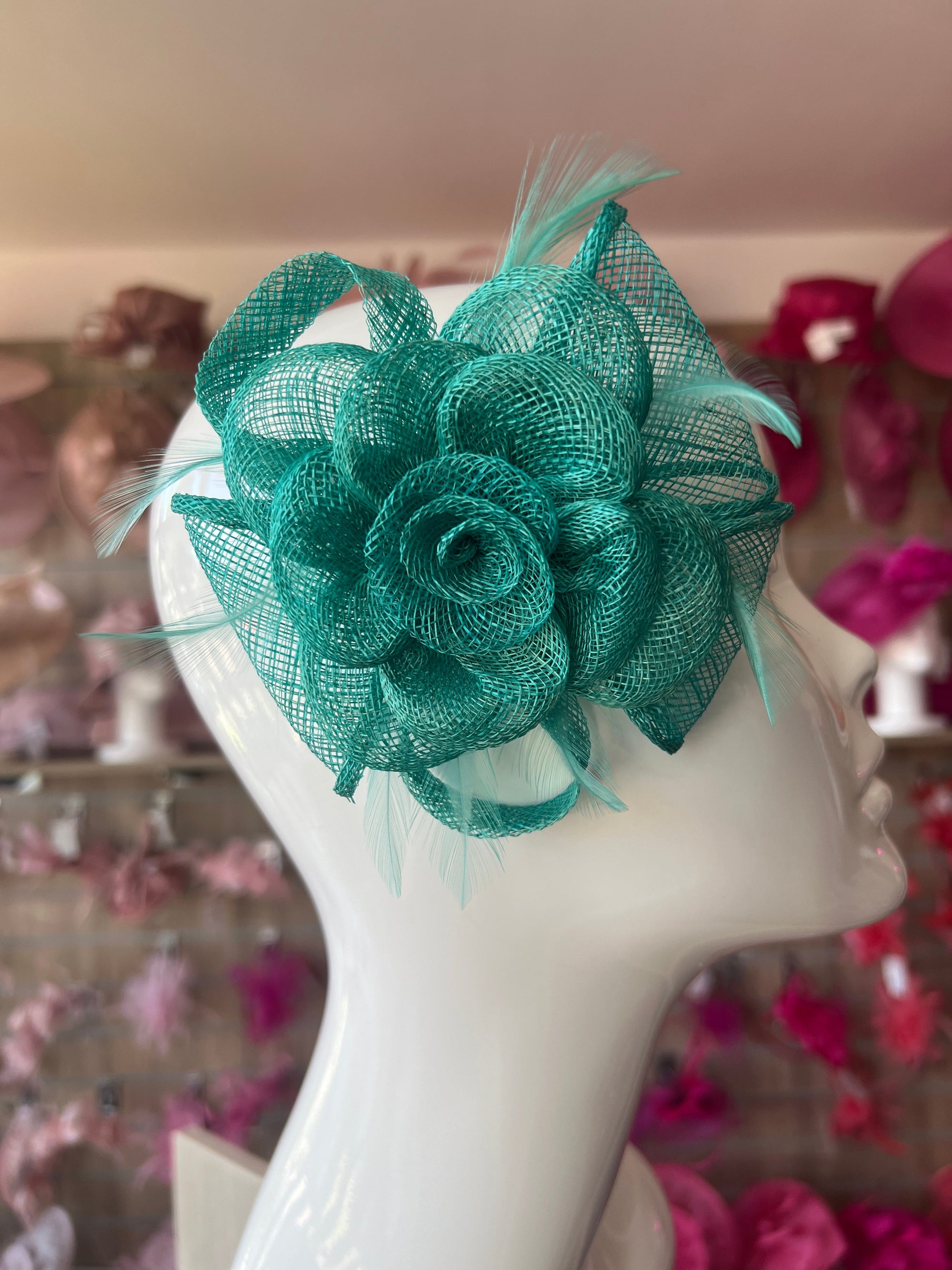 Small Turquoise Fascinator Clip with Bow & Flower-Fascinators Direct
