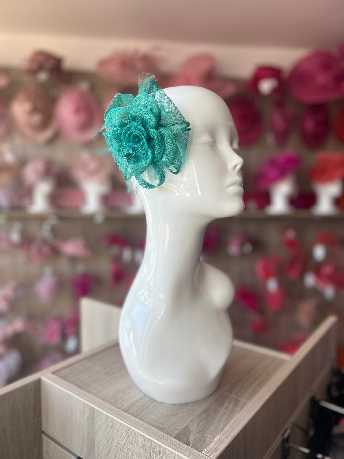 Small Turquoise Fascinator Clip with Bow &amp; Flower-Fascinators Direct