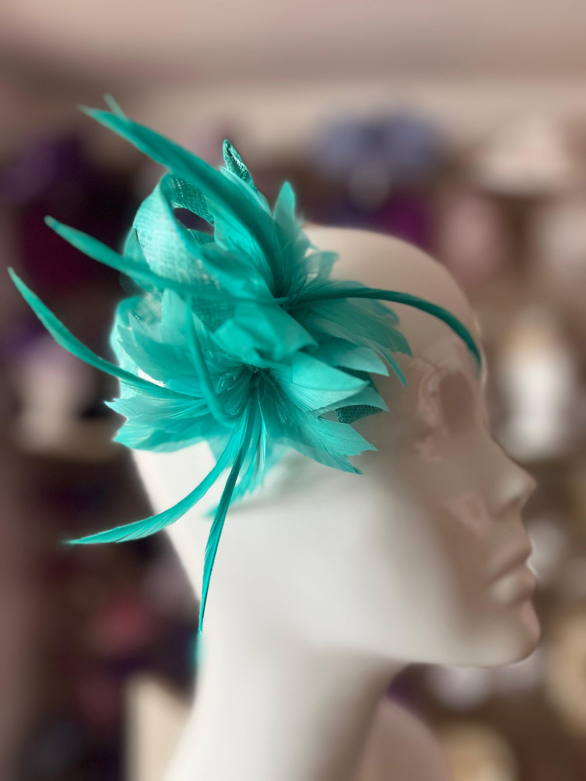 Small Turquoise Fascinator Clip with Feathers &amp; Loops-Fascinators Direct