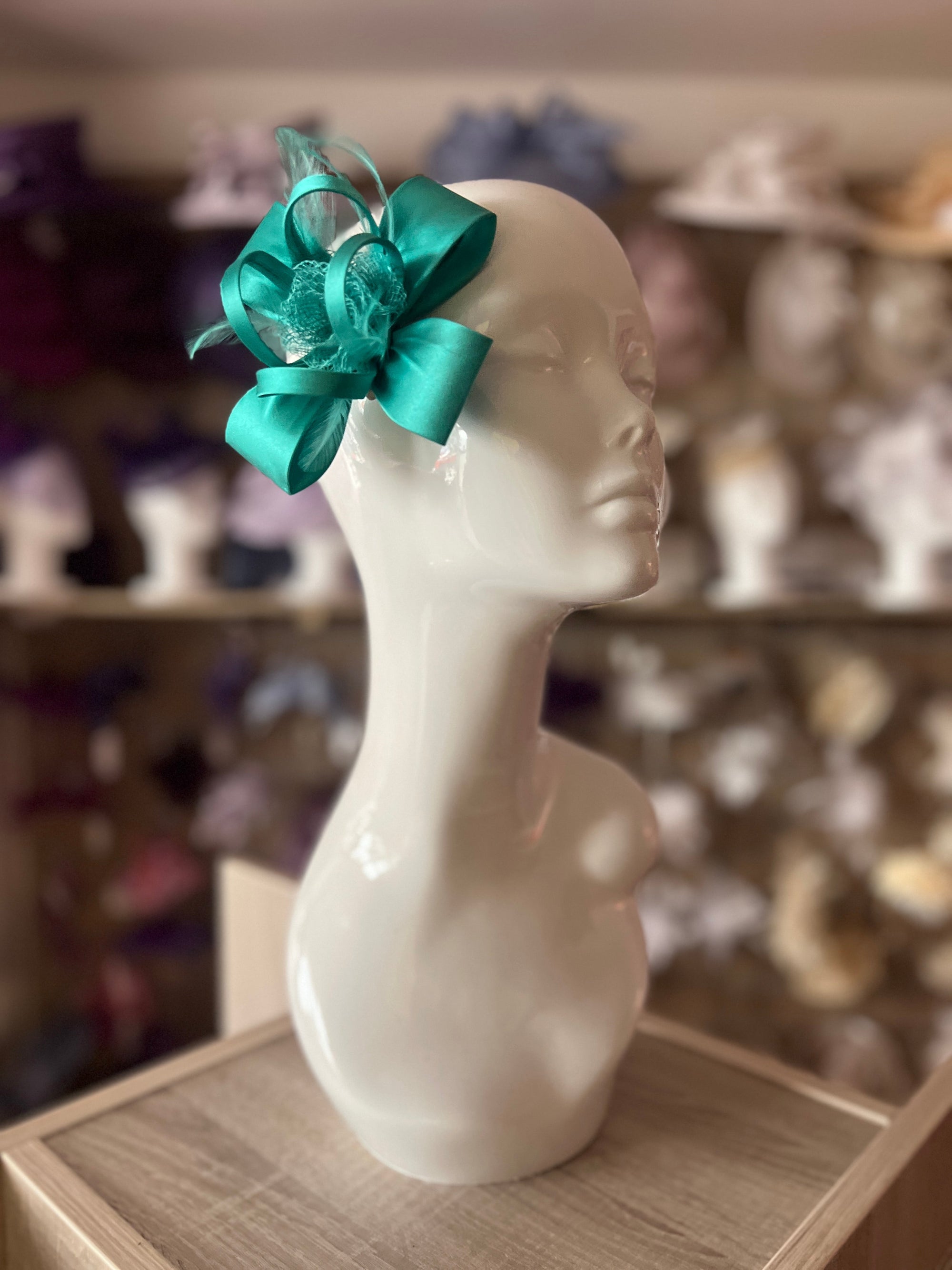 Small Turquoise Fascinator Hair Clip with Satin Loops & Feathers-Fascinators Direct