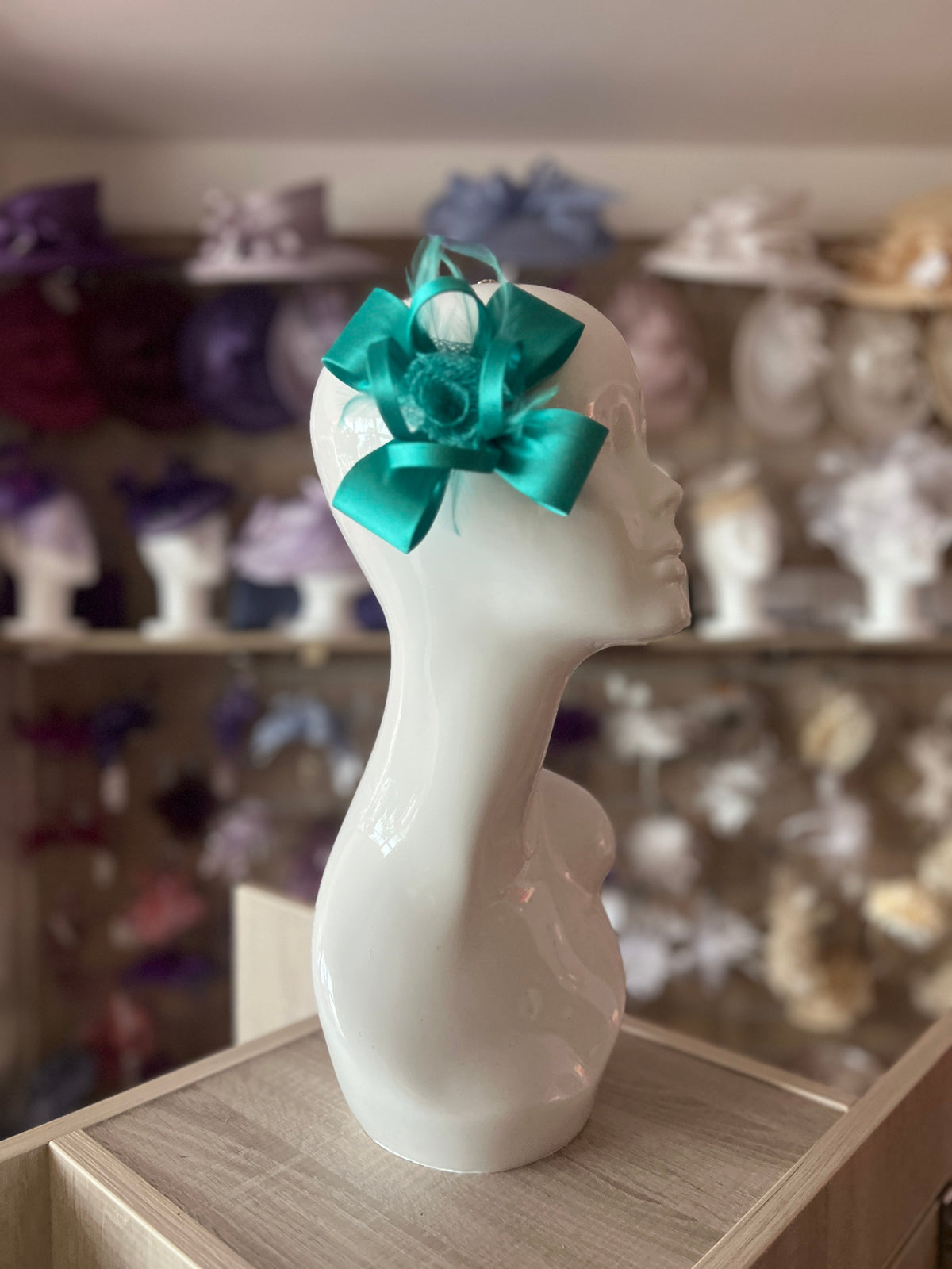 Small Turquoise Fascinator Hair Clip with Satin Loops &amp; Feathers-Fascinators Direct
