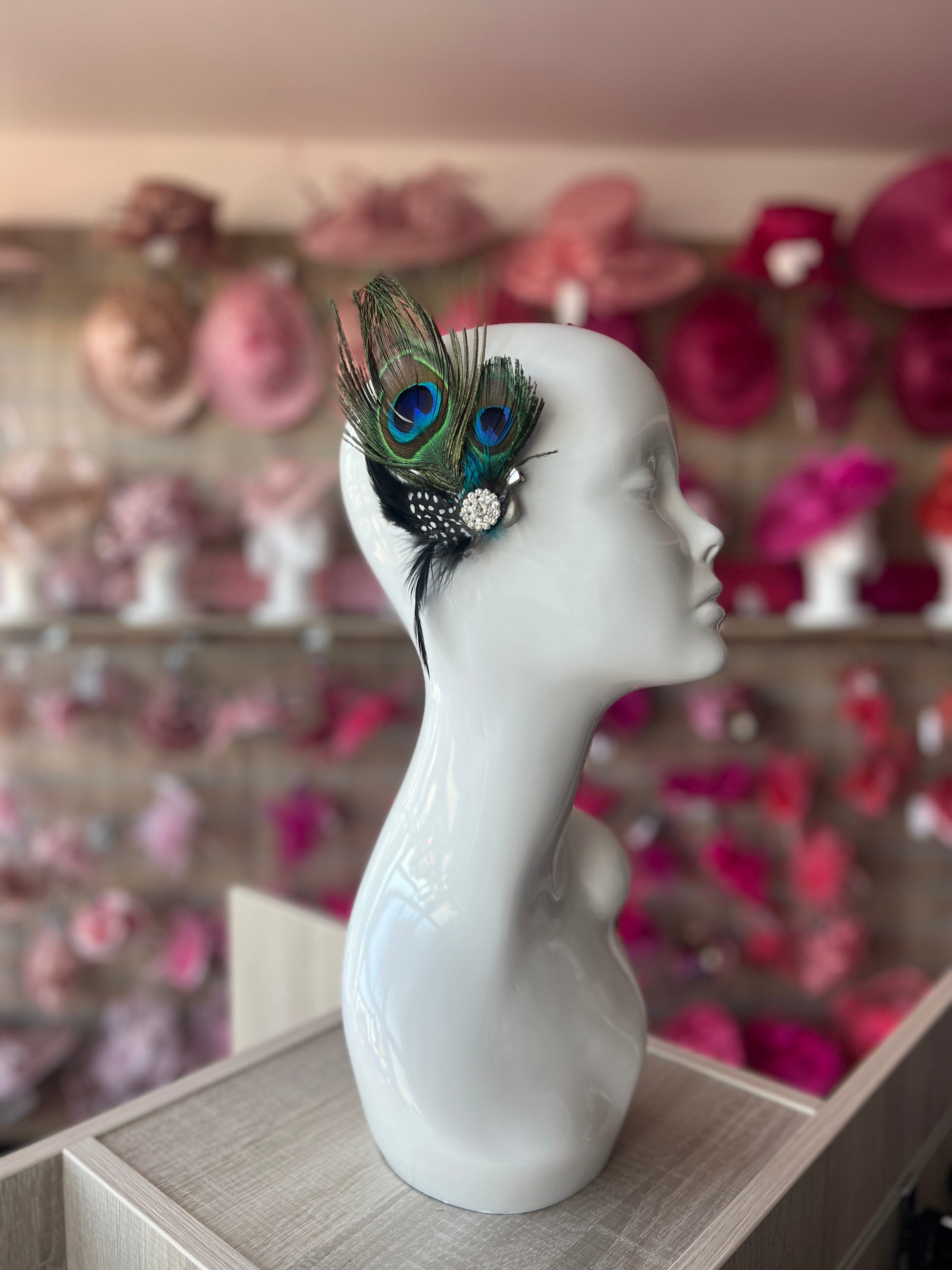 Small Vintage Peacock Feather Fascinator on Hair Clip-Fascinators Direct