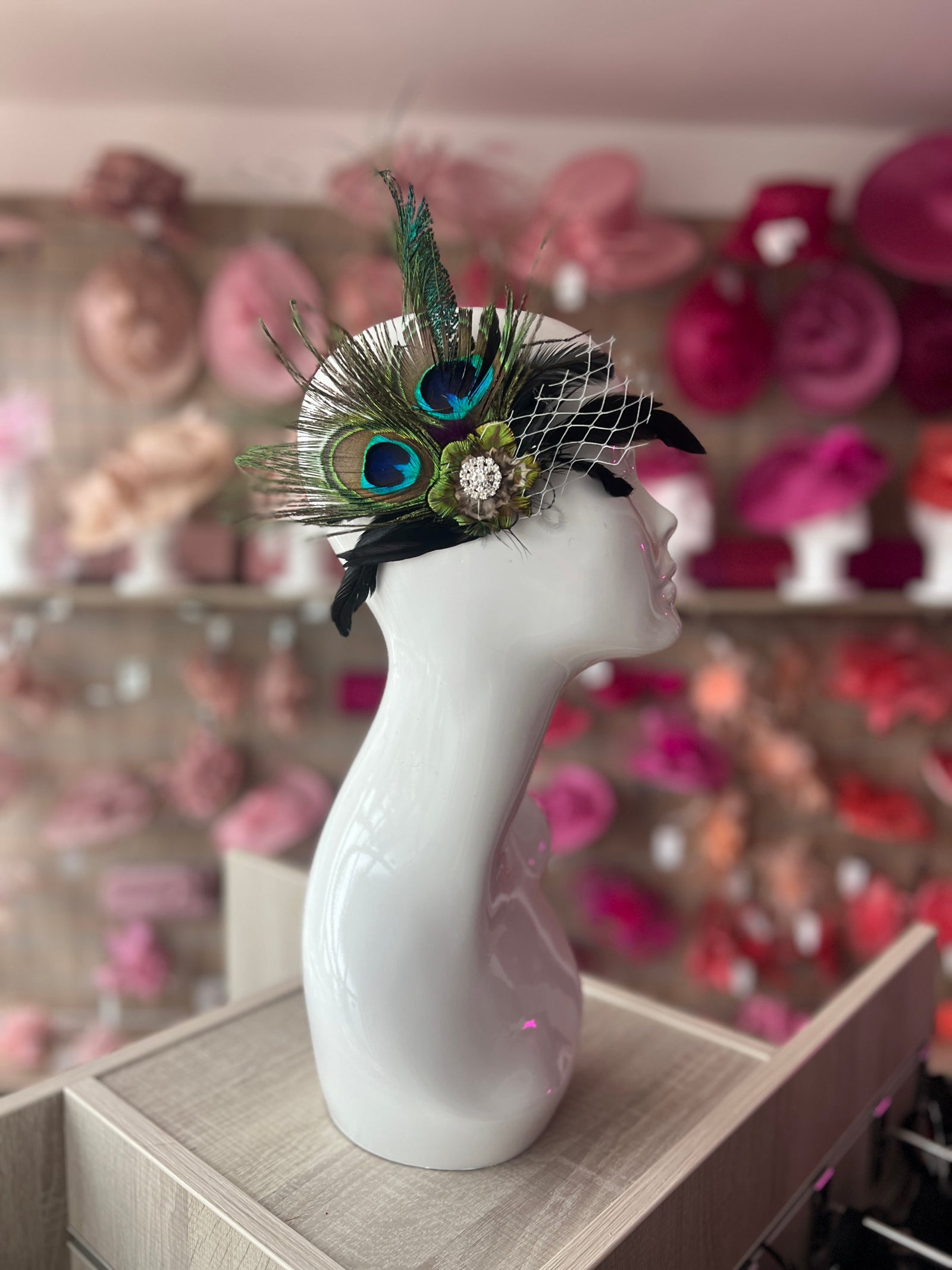 Small Vintage Peacock Feather Fascinator on Hair Clip-Fascinators Direct