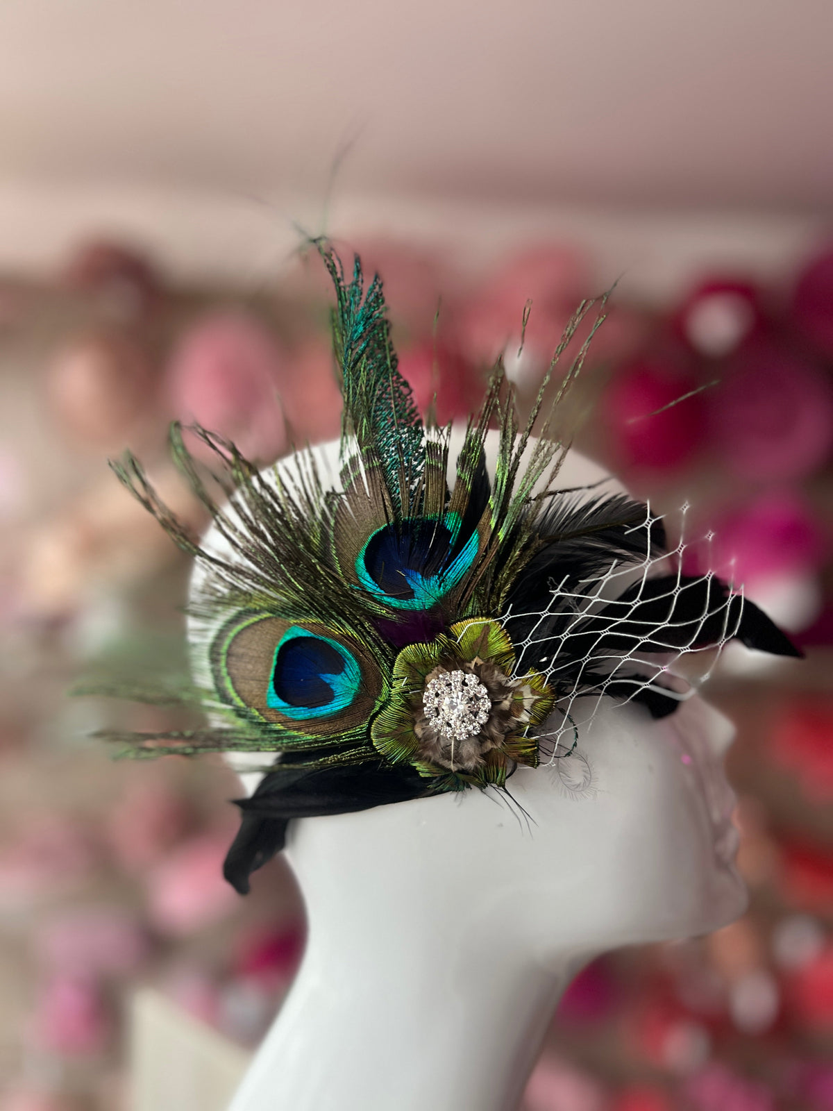 Small Vintage Peacock Feather Fascinator on Hair Clip-Fascinators Direct