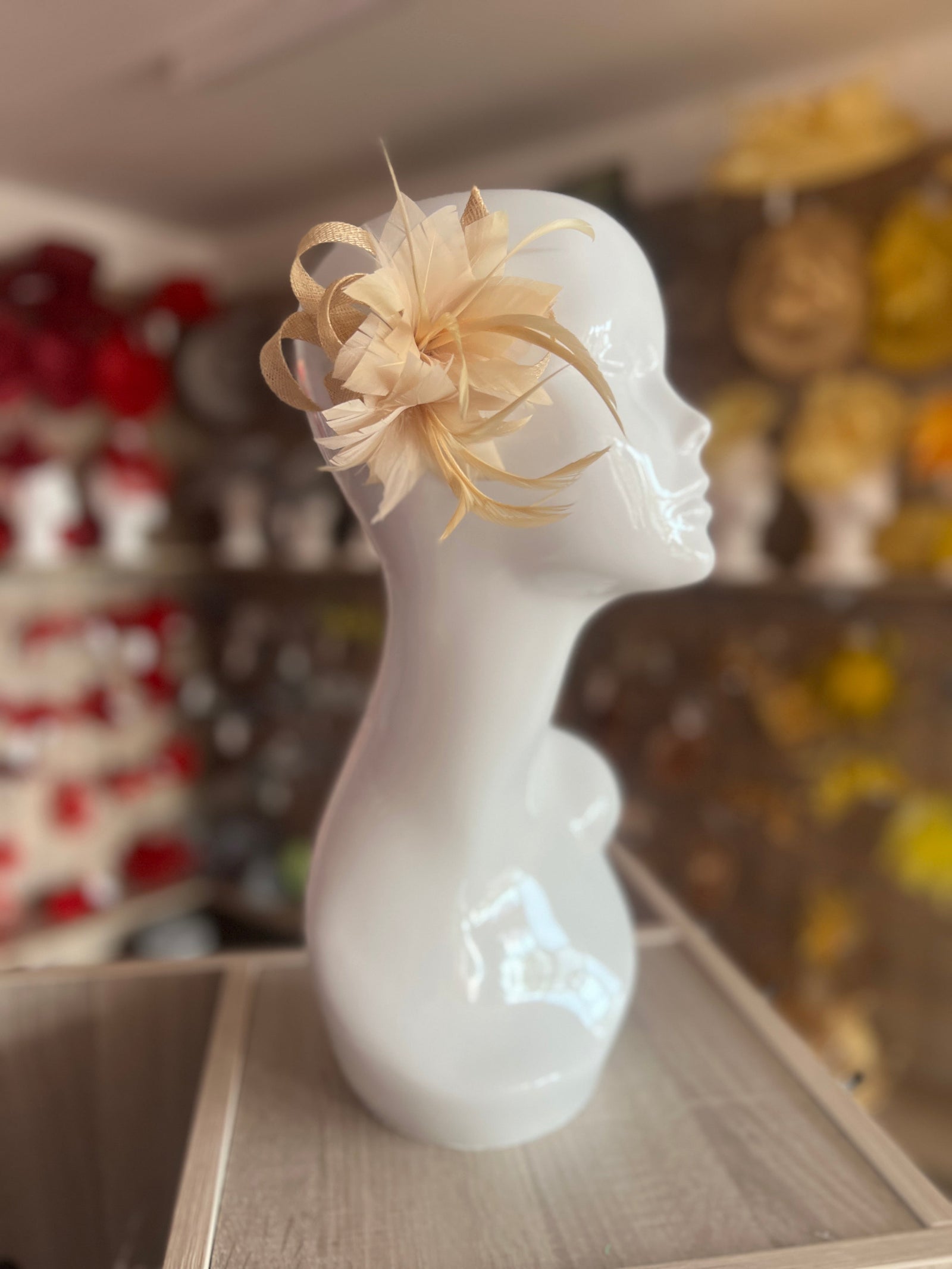 Small Wheat Fascinator Clip with Feathers & Loops-Fascinators Direct