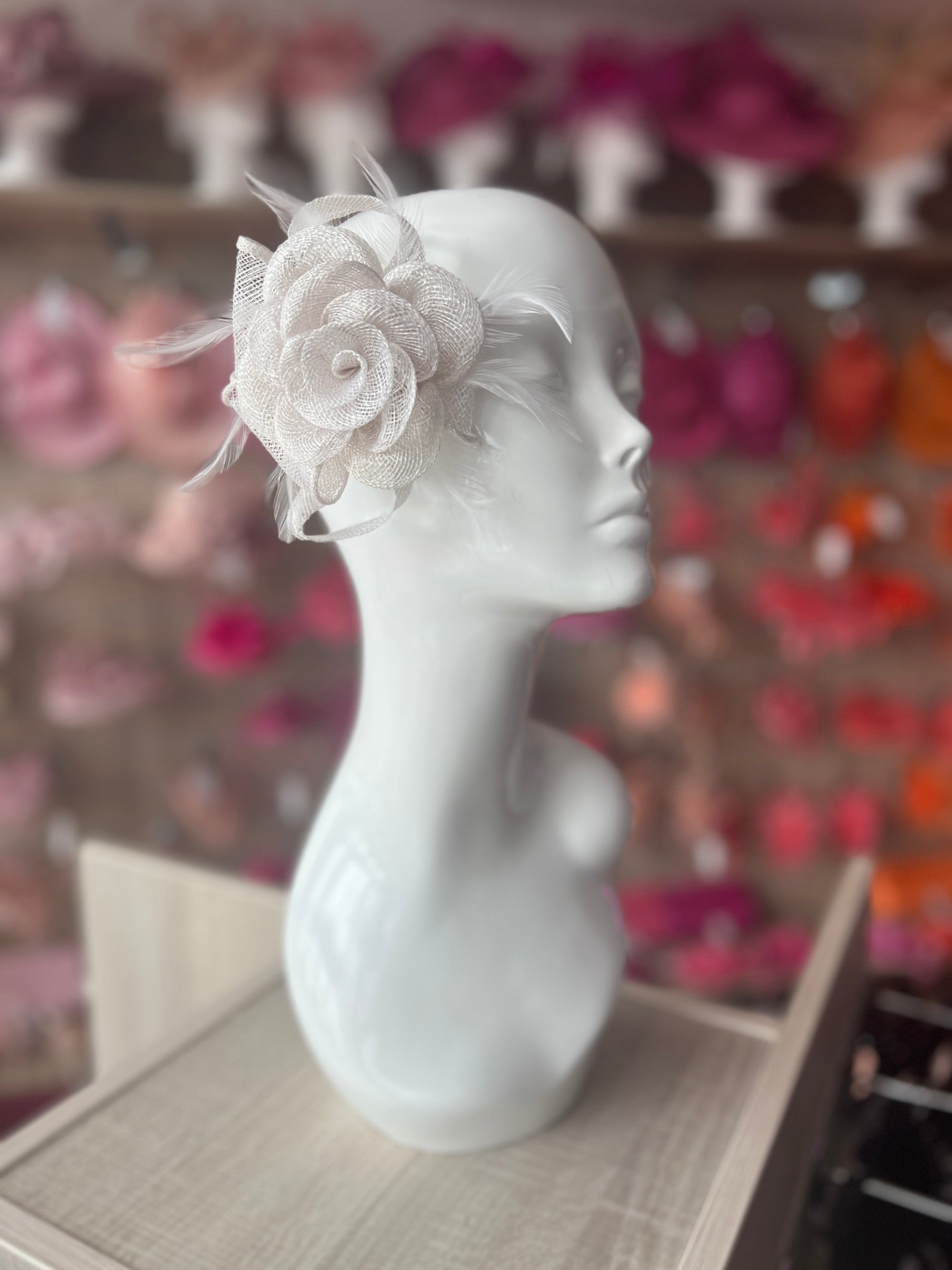 Small White Fascinator Clip with Bow & Flower-Fascinators Direct