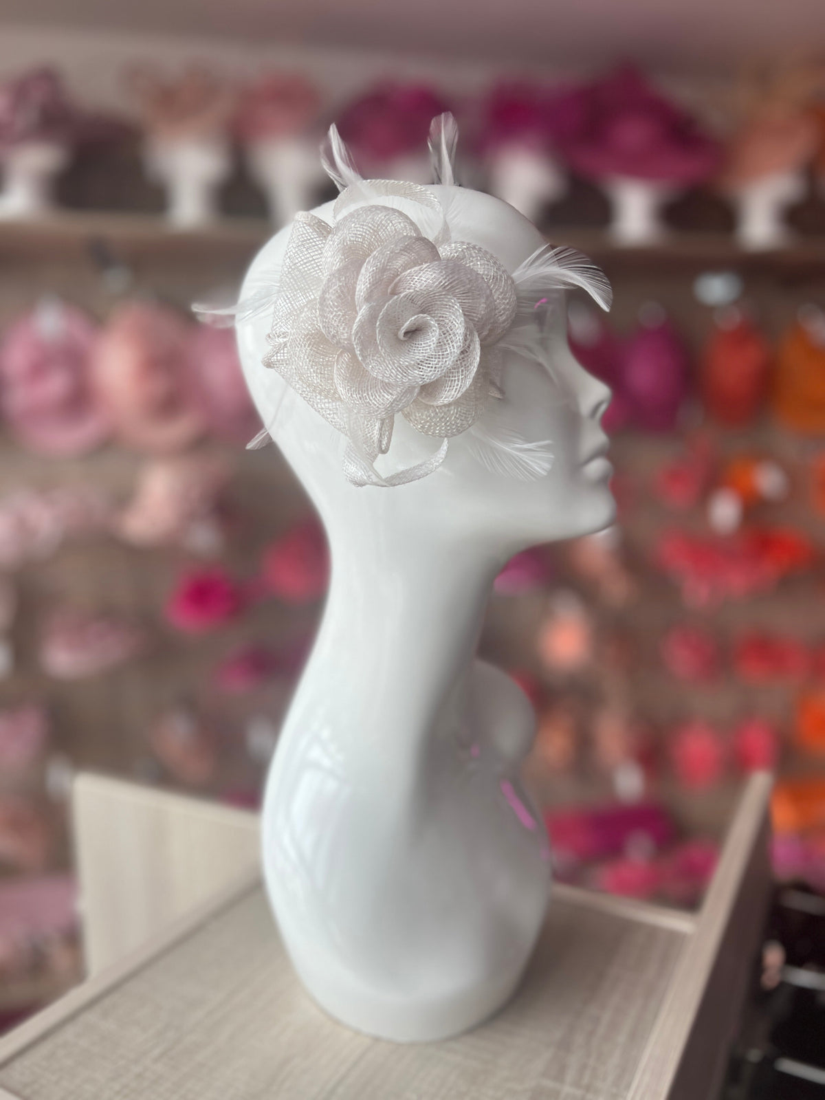 Small White Fascinator Clip with Bow &amp; Flower-Fascinators Direct