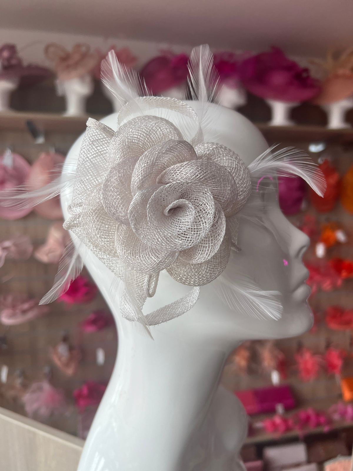 Small White Fascinator Clip with Bow &amp; Flower-Fascinators Direct