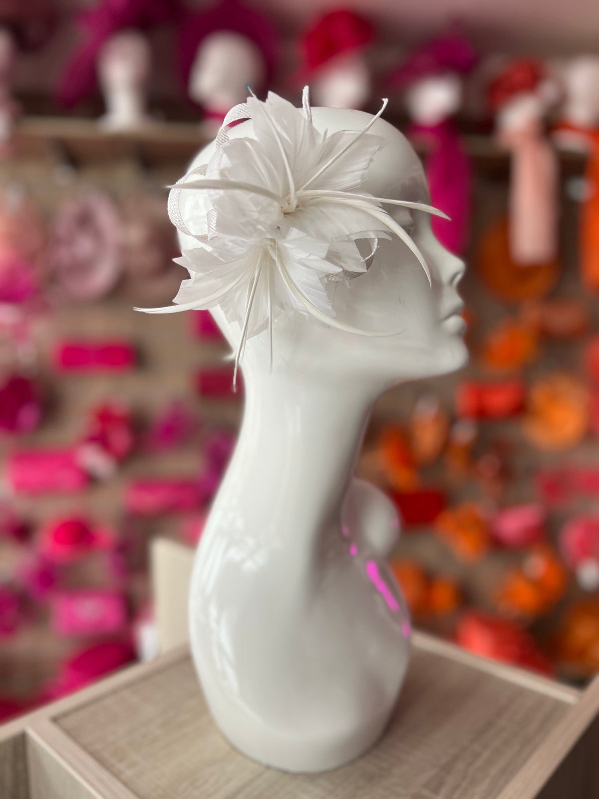 Small White Fascinator Clip with Feathers and Sinamay Loops-Fascinators Direct