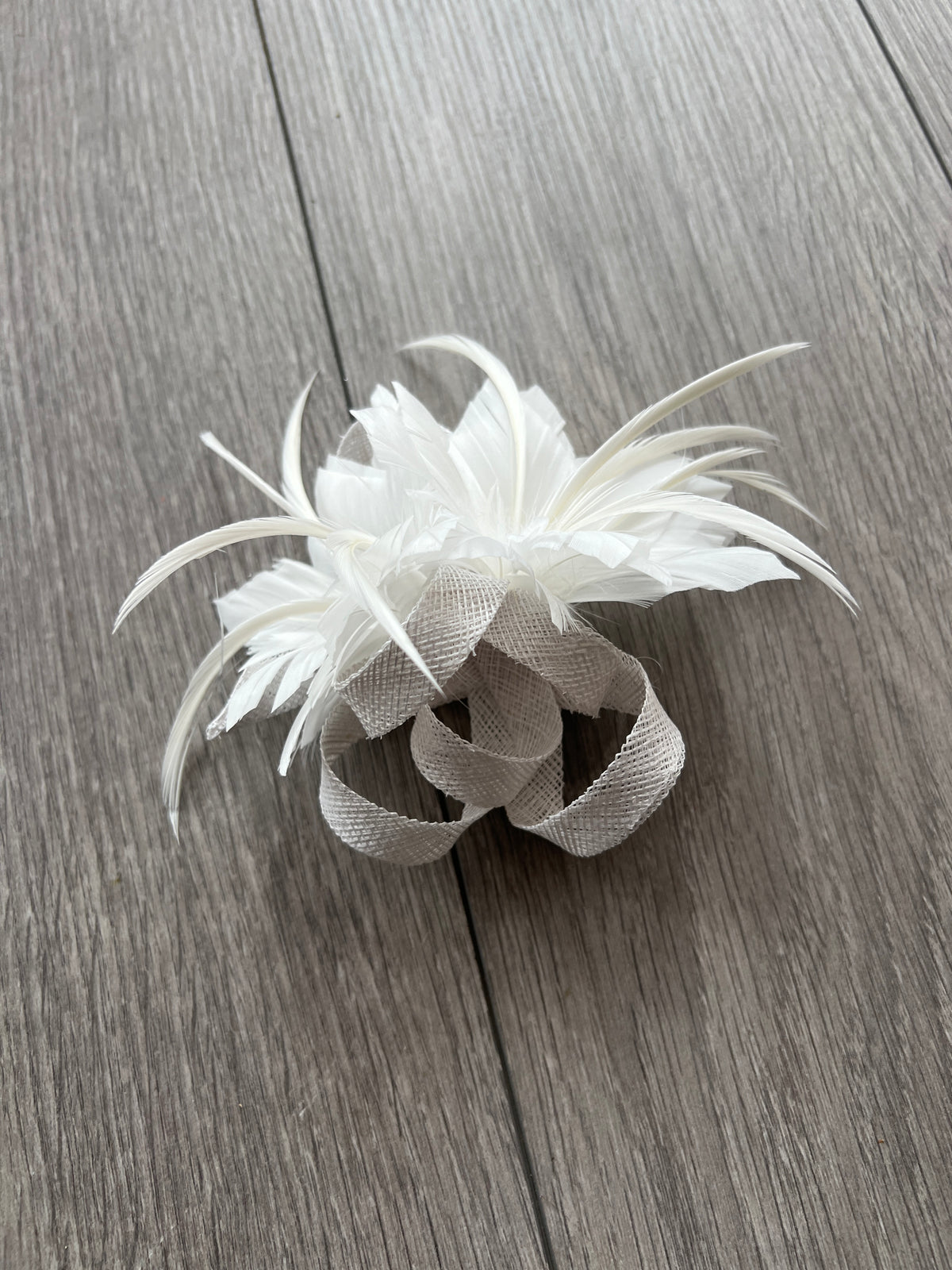 Small White Fascinator Clip with Feathers and Sinamay Loops-Fascinators Direct