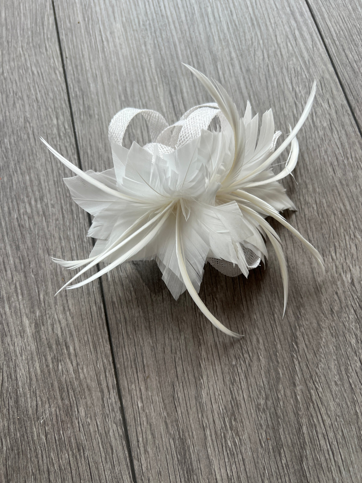 Small White Fascinator Clip with Feathers and Sinamay Loops-Fascinators Direct