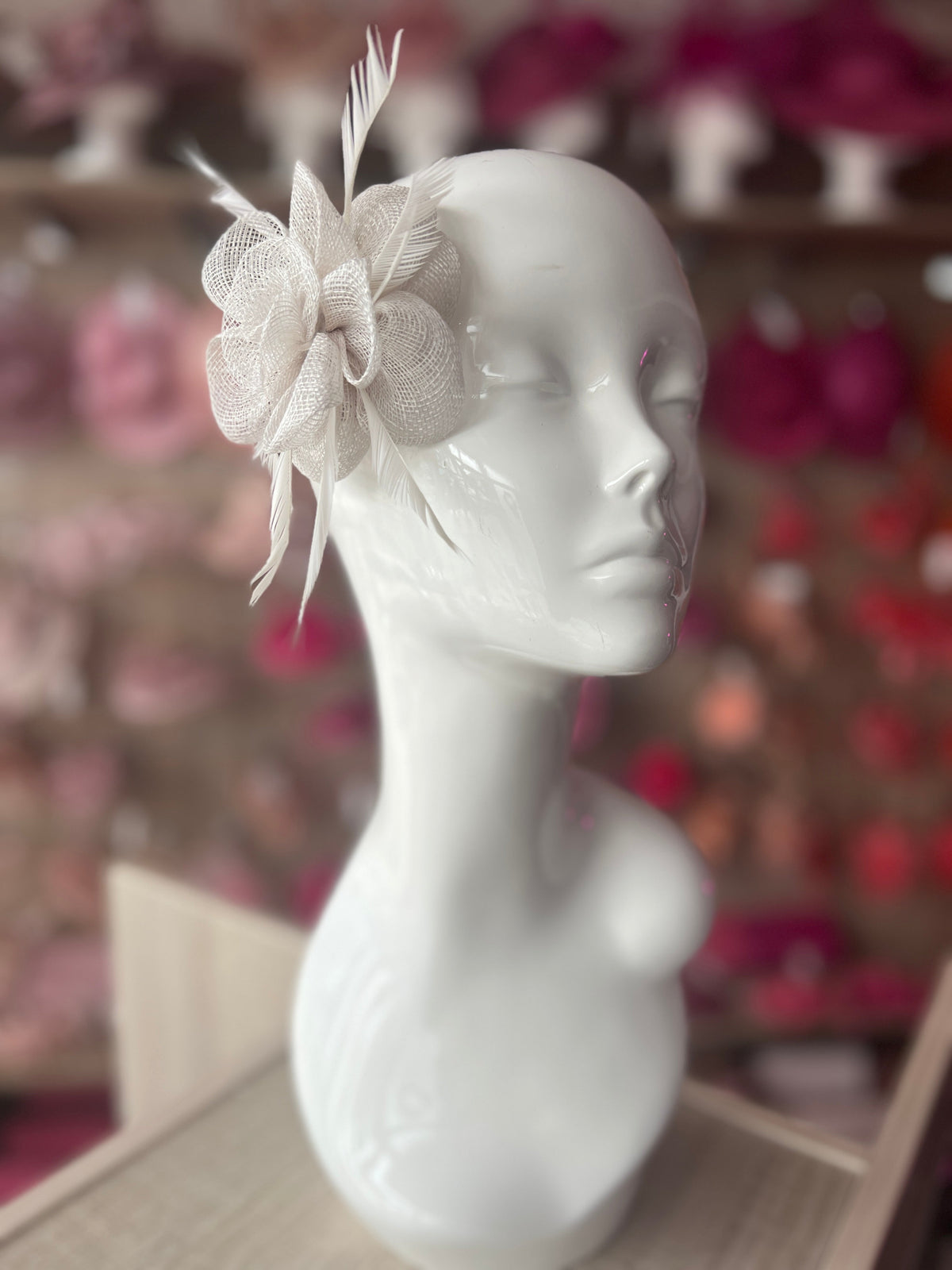 Small White Flower Fascinator Hair Clip with Feathers-Fascinators Direct