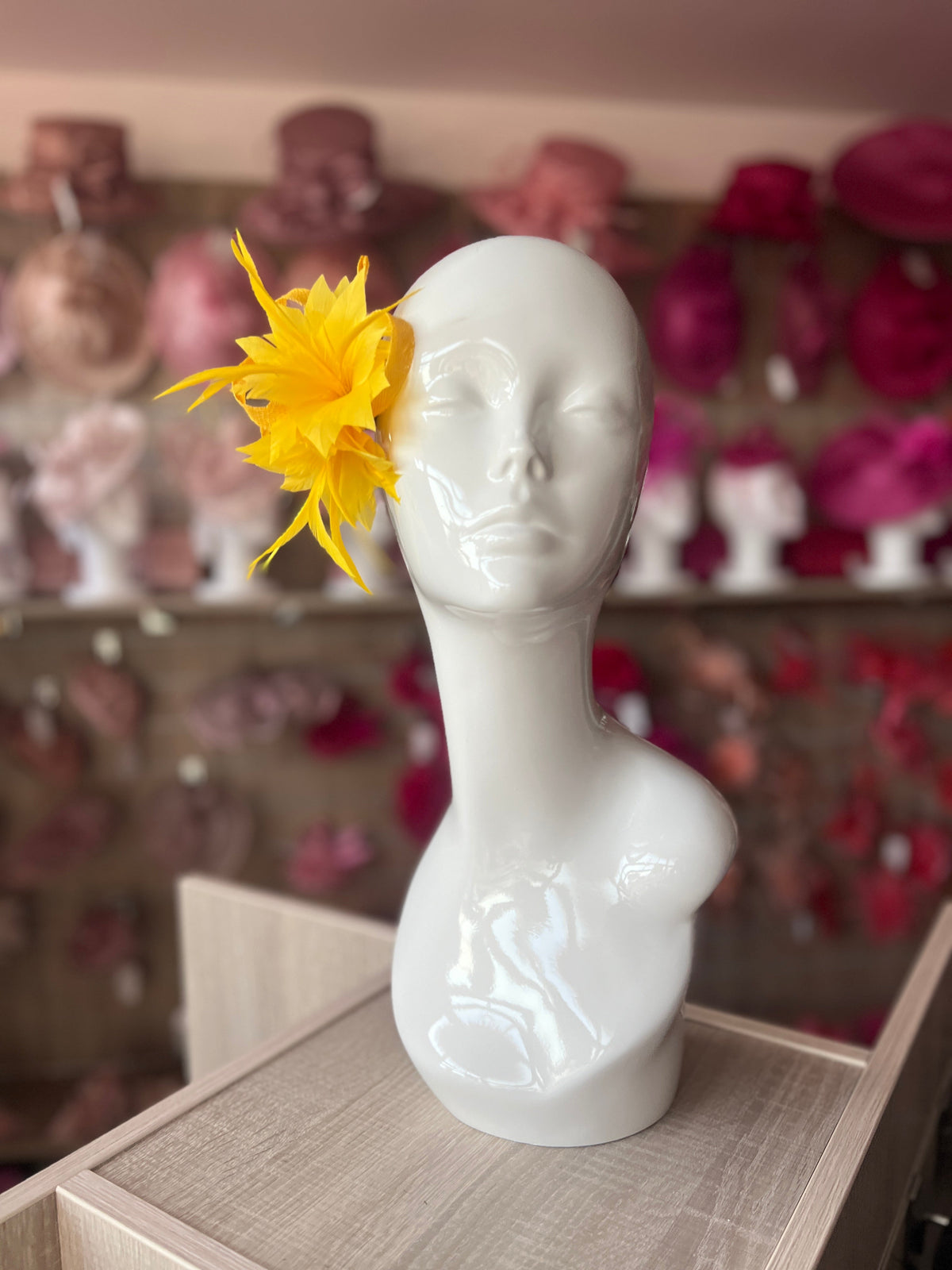 Small Yellow Fascinator Clip with Feathers &amp; Sinamay Loops-Fascinators Direct