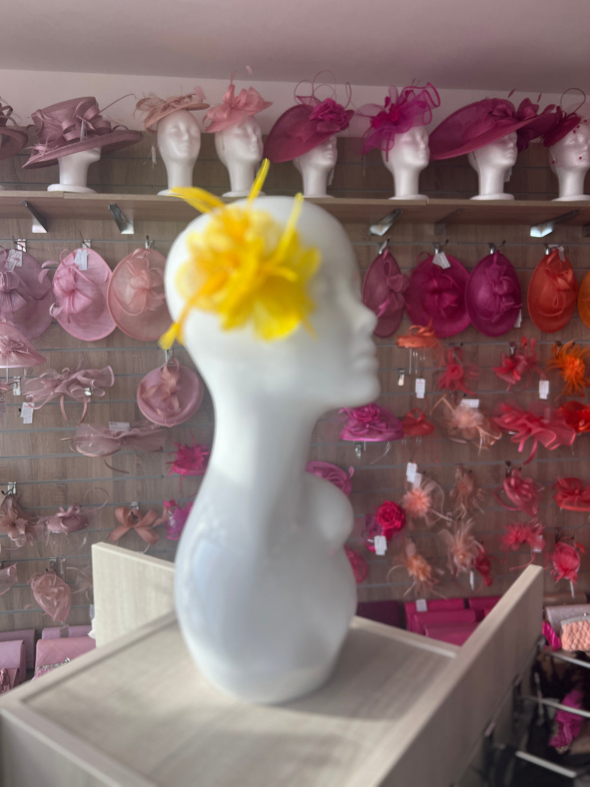 Small Yellow Fascinator Clip with Feathers &amp; Sinamay Petals-Fascinators Direct