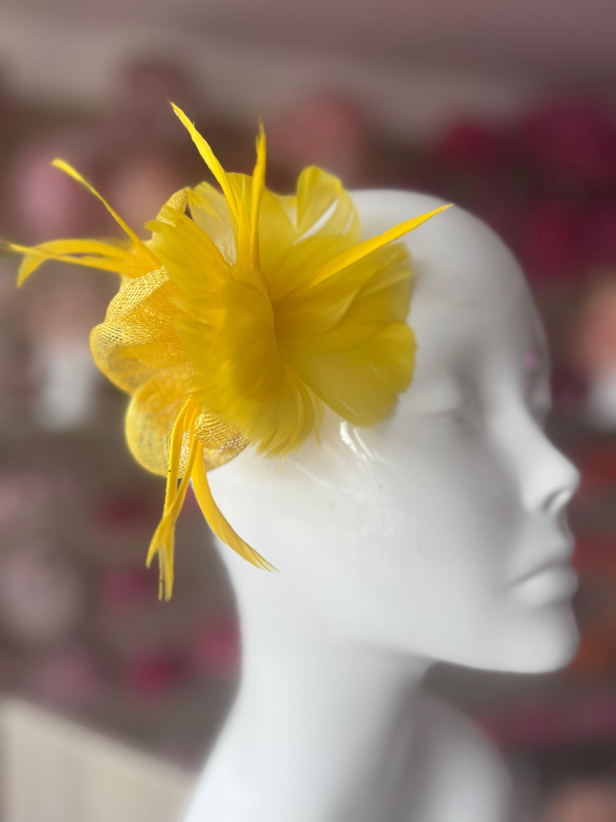 Small Yellow Fascinator Clip with Feathers &amp; Sinamay Petals-Fascinators Direct