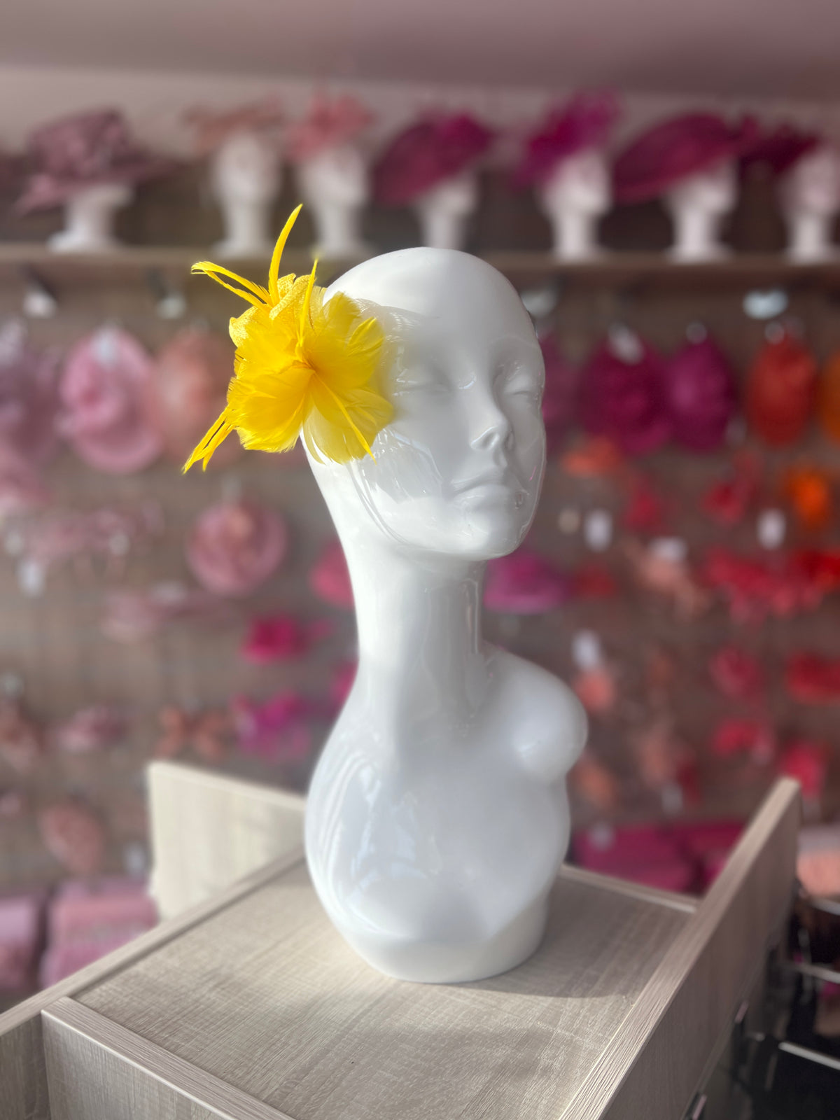 Small Yellow Fascinator Clip with Feathers &amp; Sinamay Petals-Fascinators Direct