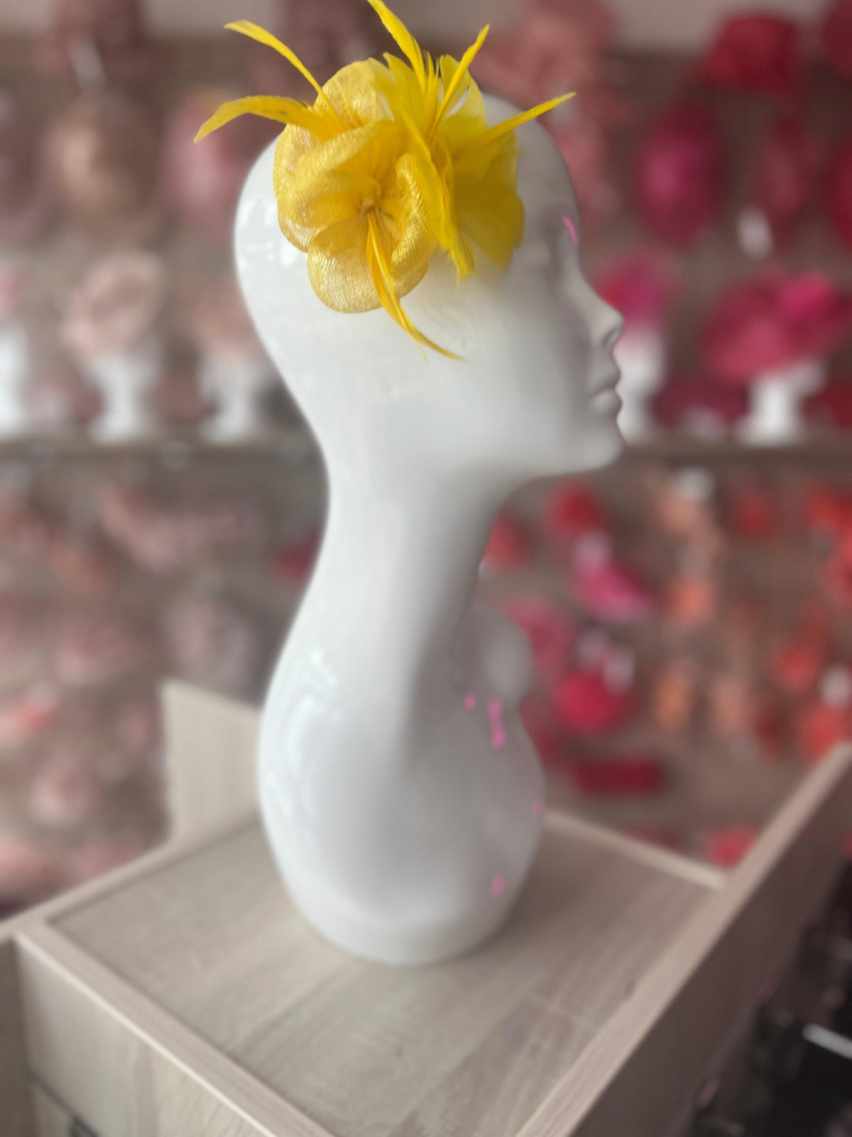 Small Yellow Fascinator Clip with Feathers &amp; Sinamay Petals-Fascinators Direct