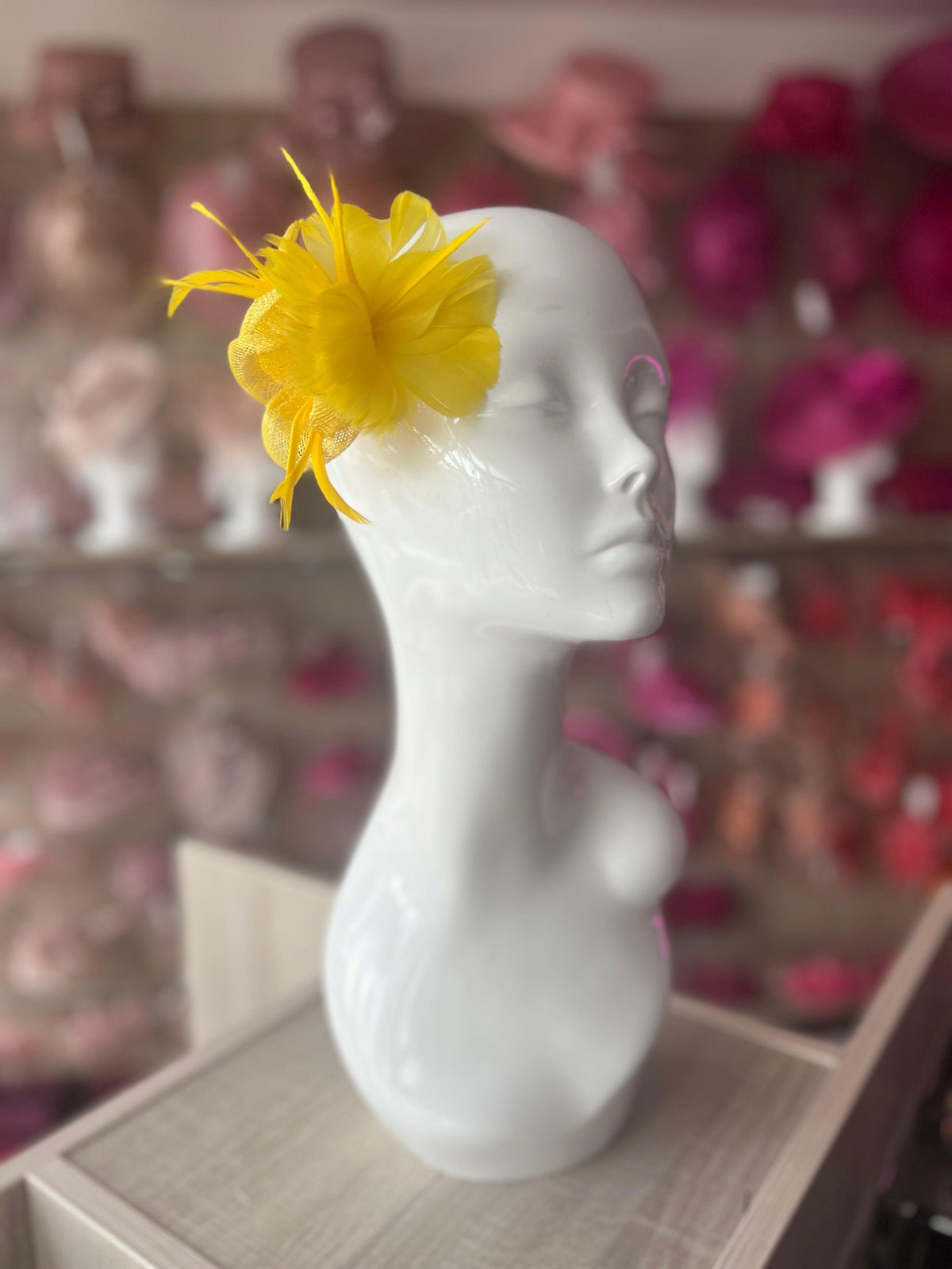 Small Yellow Fascinator Clip with Feathers &amp; Sinamay Petals-Fascinators Direct