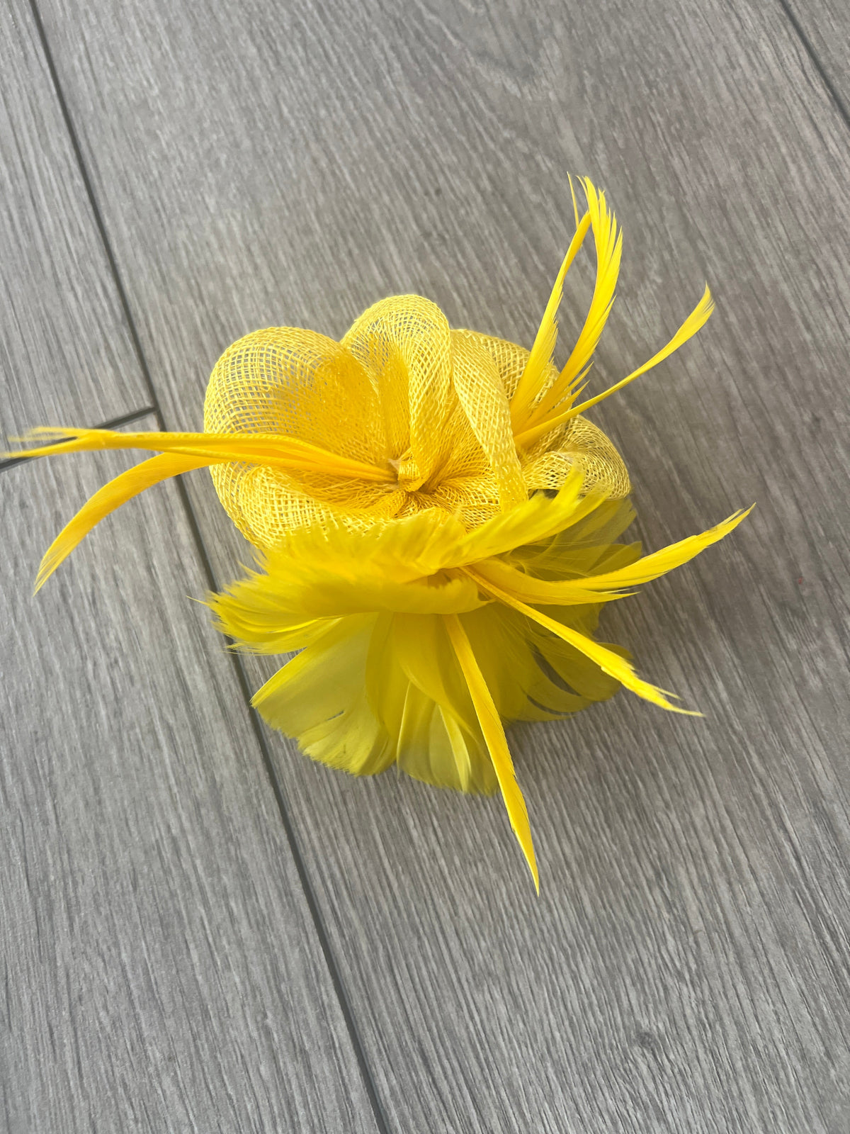 Small Yellow Fascinator Clip with Feathers &amp; Sinamay Petals-Fascinators Direct