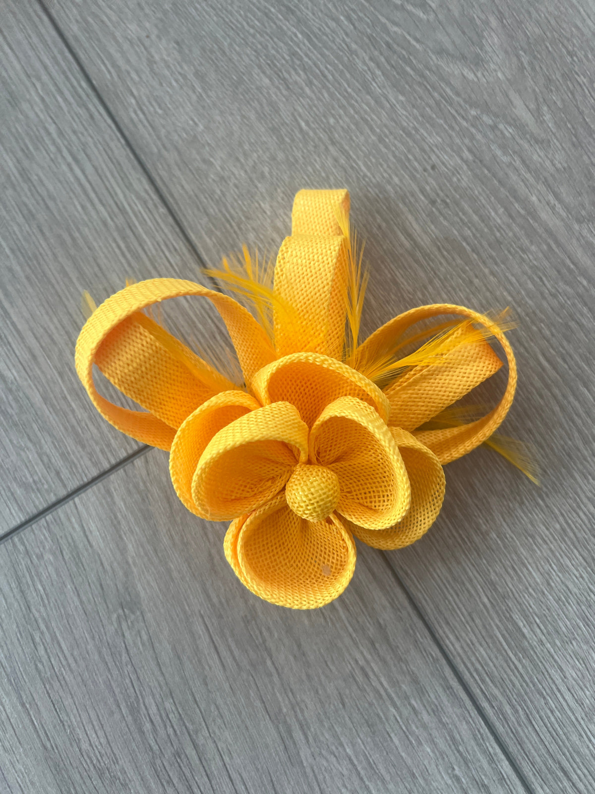 Small Yellow Flower Fascinator Clip with Feathers-Fascinators Direct