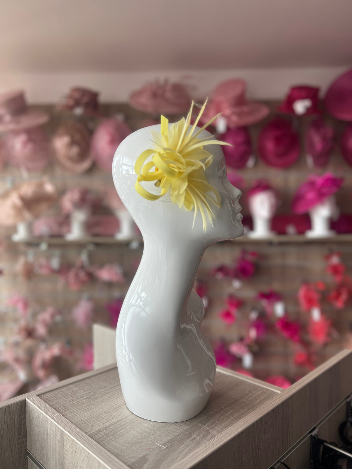 Small Yellow Lemon Fascinator Clip with Feathers &amp; Satin Loops-Fascinators Direct