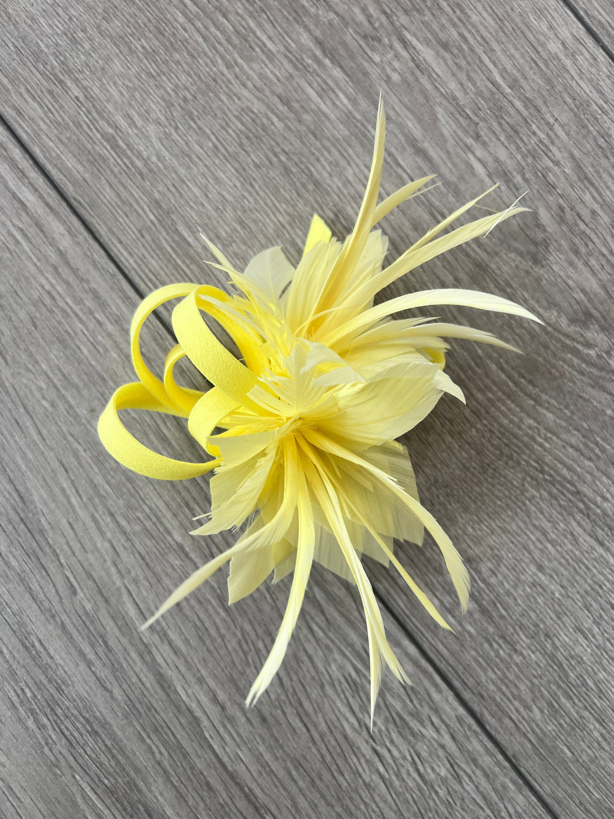 Small Yellow Lemon Fascinator Clip with Feathers &amp; Satin Loops-Fascinators Direct