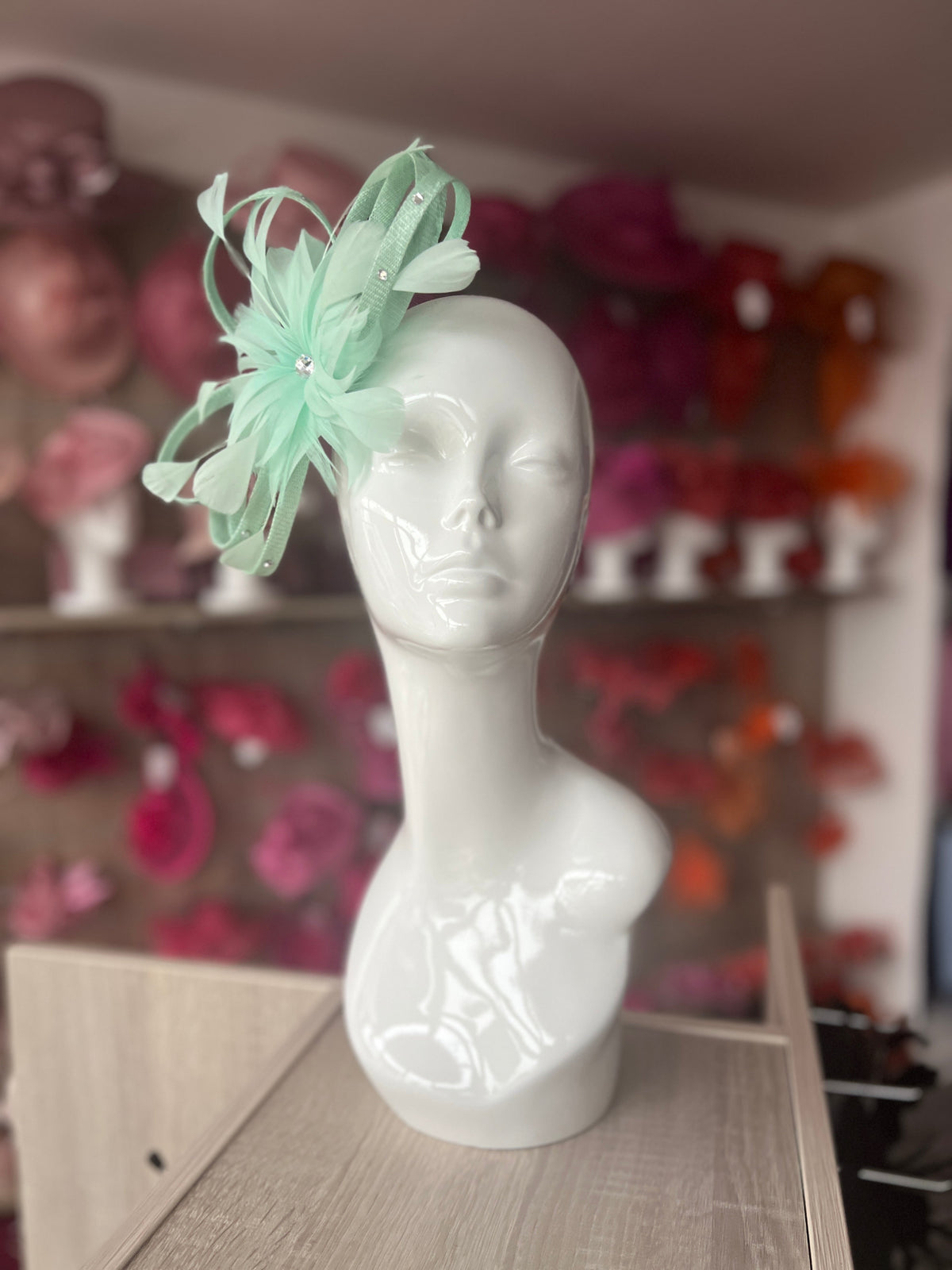 Spearmint Fascinator With Diamanté Loops &amp; Flower-Fascinators Direct