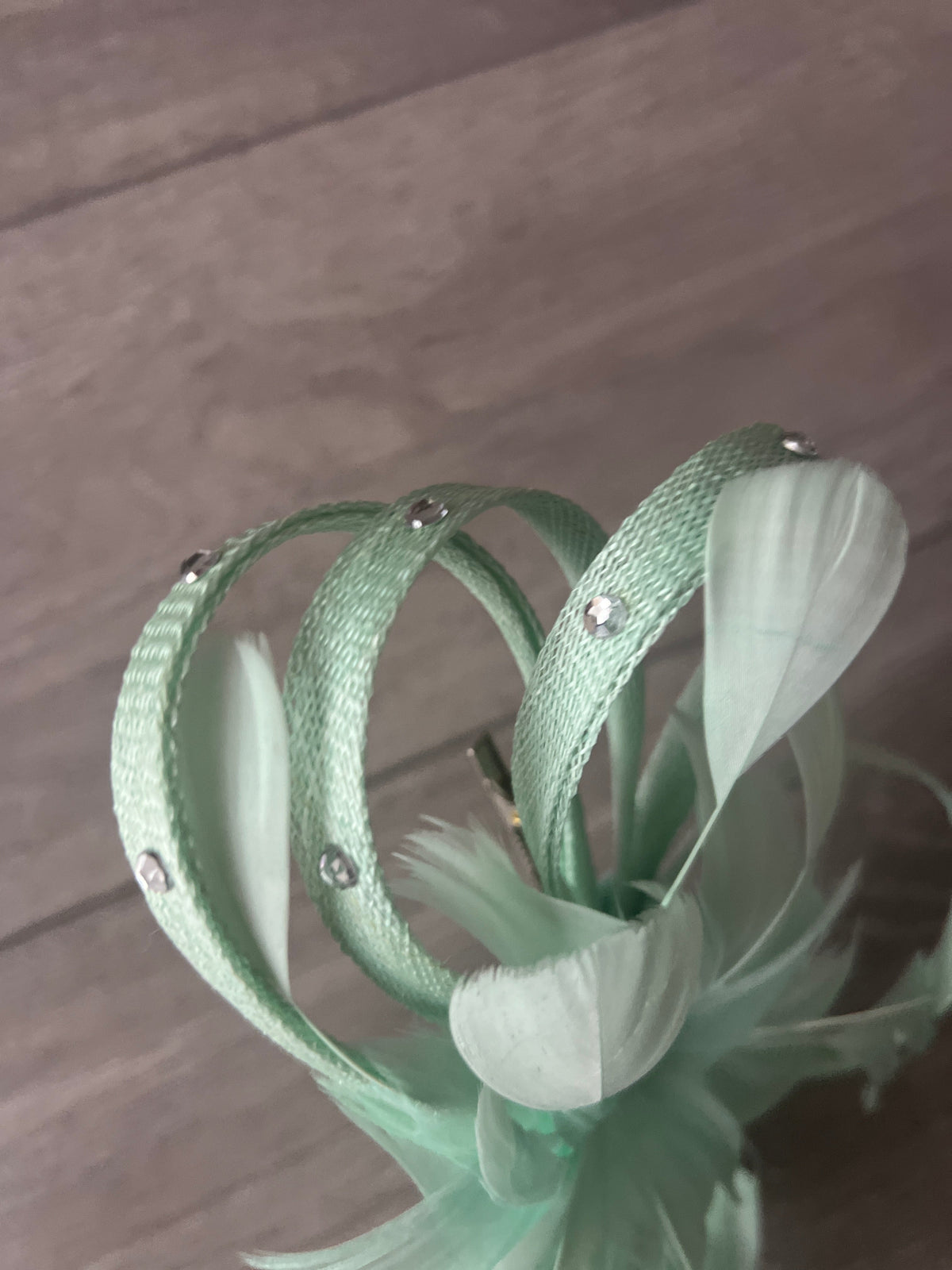 Spearmint Fascinator With Diamanté Loops &amp; Flower-Fascinators Direct