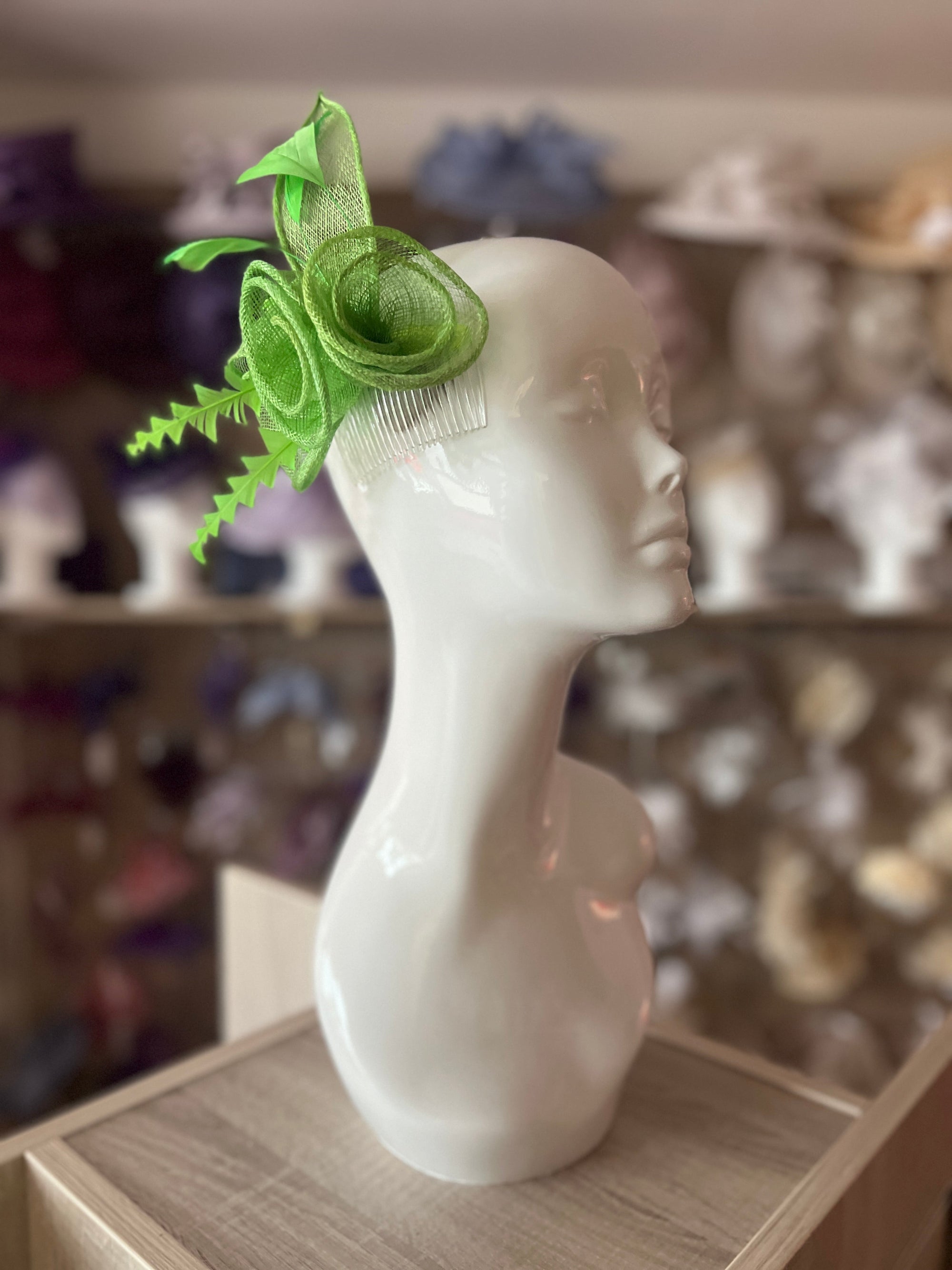 Spiralled Sinamay Light Green Fascinator on Hair Comb-Fascinators Direct