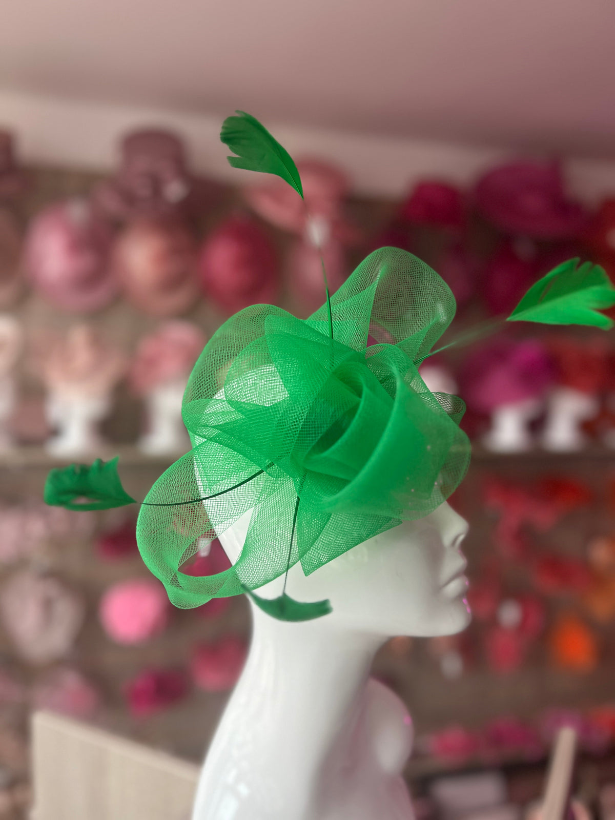 Spring Green Large Loop Fascinator With Feathers-Fascinators Direct