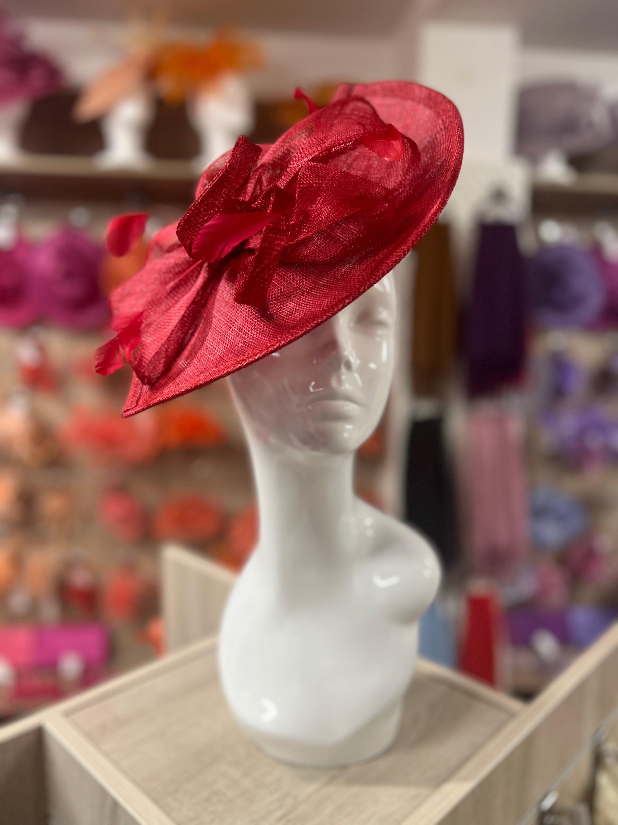 Stylish Rouge Disc Fascinator with Decorative Bow-Fascinators Direct