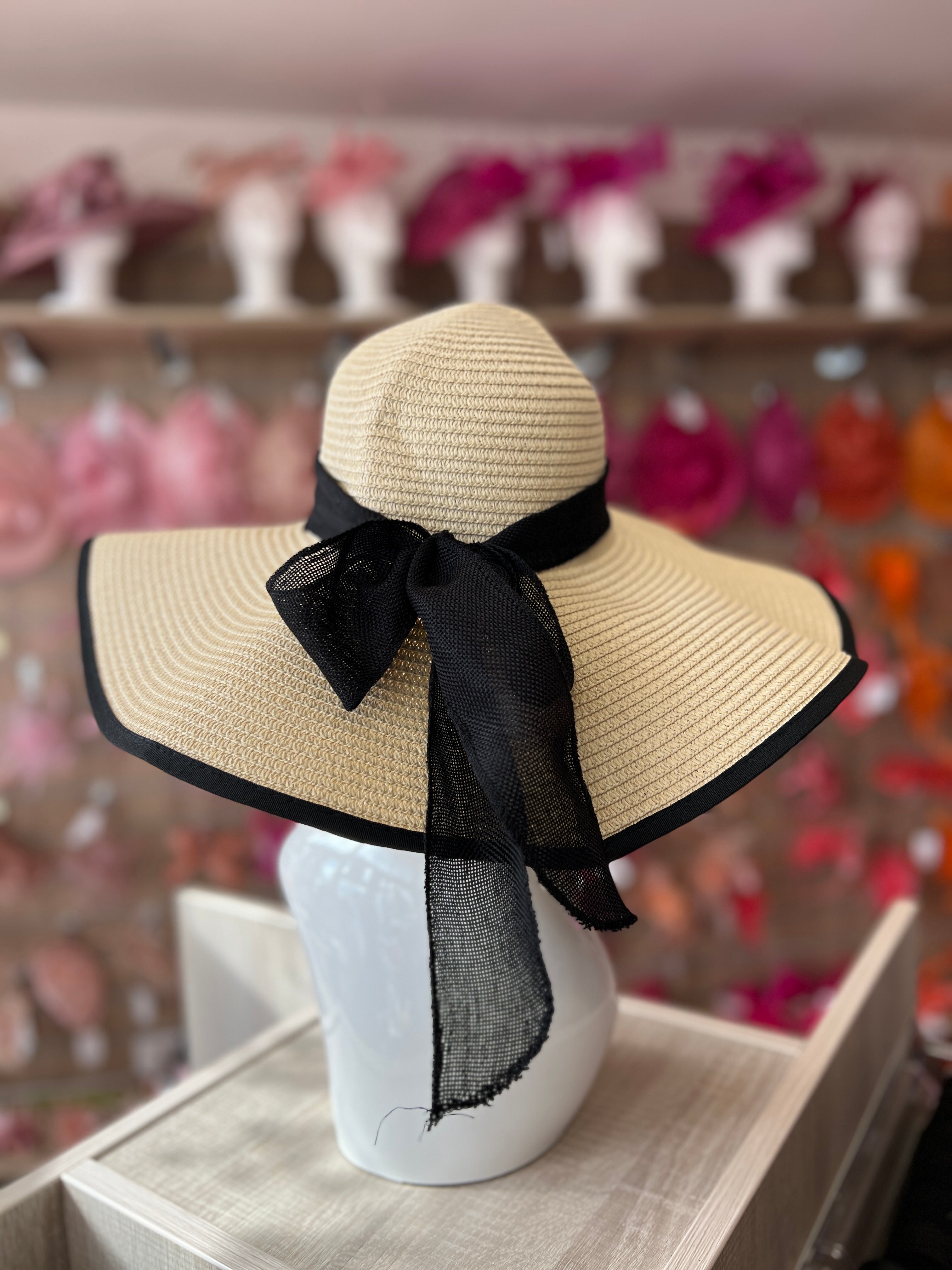Summer Straw Floppy Hat Beige Black - Main Image