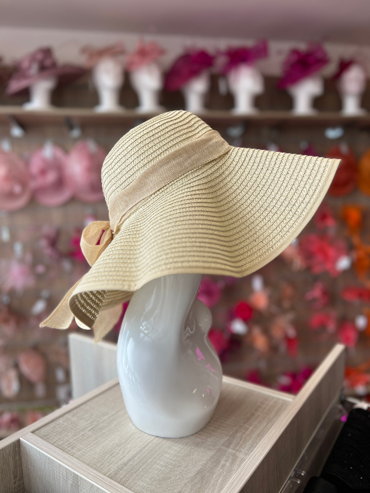 Summer Straw Floppy Hat Beige-Fascinators Direct